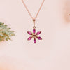 Ruby & Diamond Flower Petal Pendant Necklace