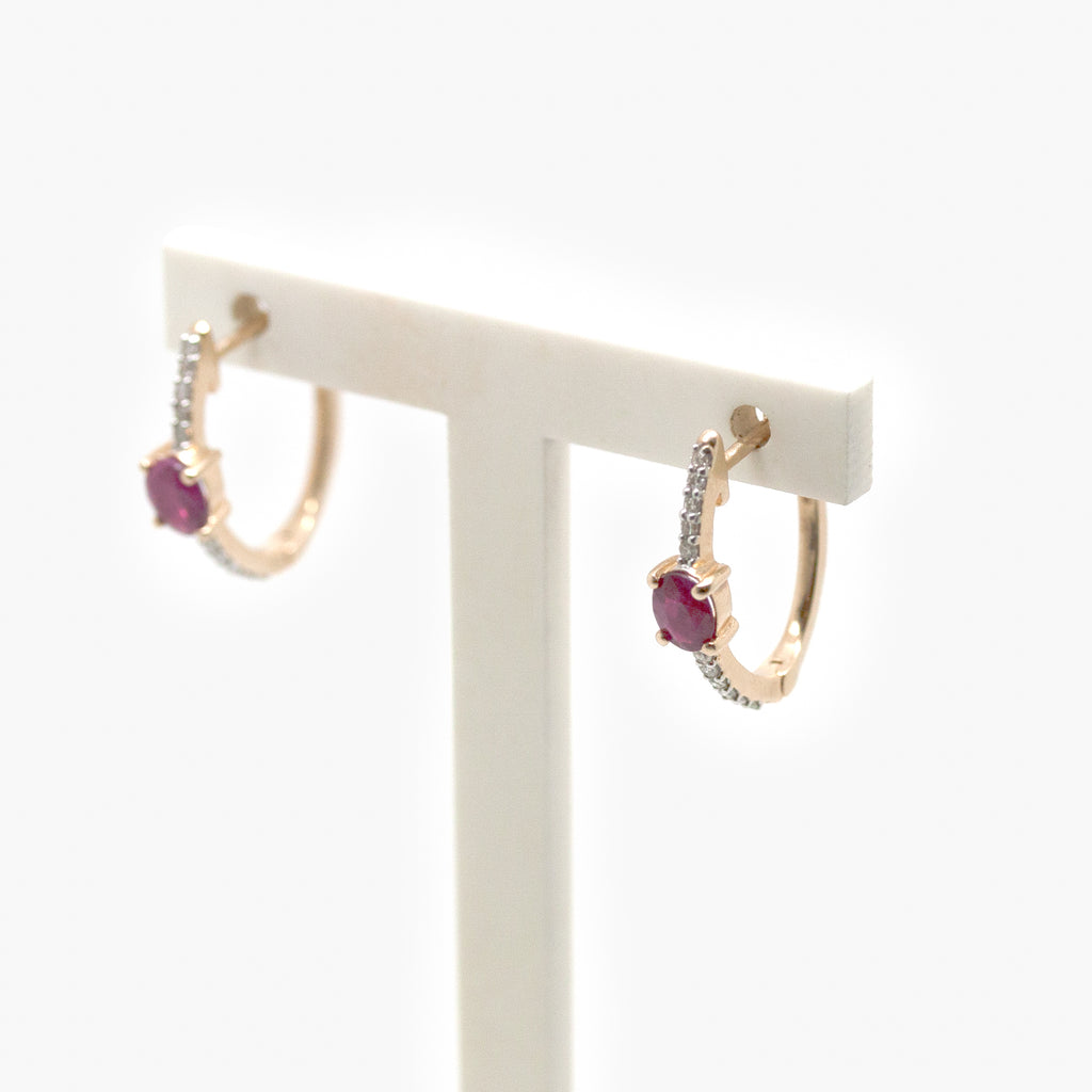 Ruby & Diamond Oval Huggie Hoop Earrings