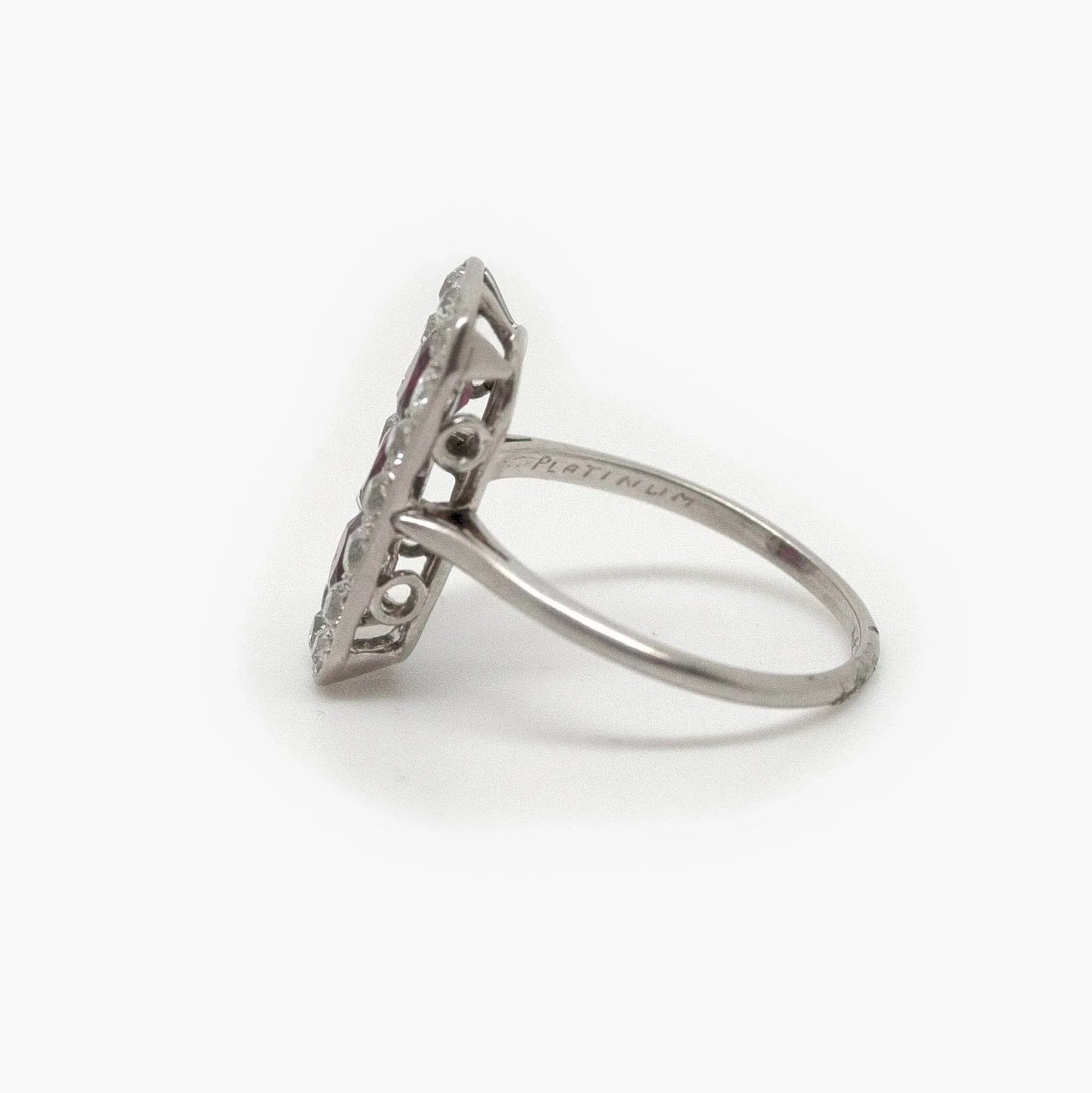 Antique Art Deco Platinum Ruby and Diamond Ring - Jordans Jewellers