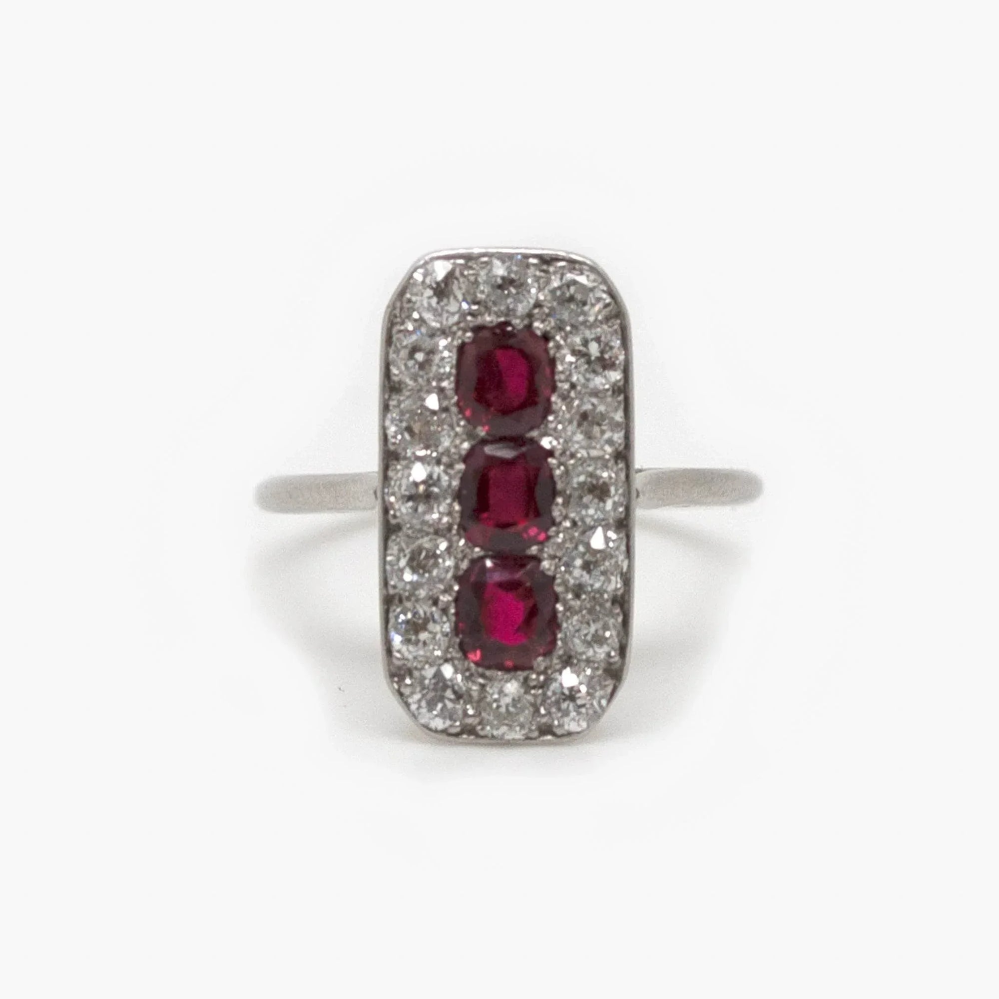 Antique Art Deco Platinum Ruby and Diamond Ring - Jordans Jewellers