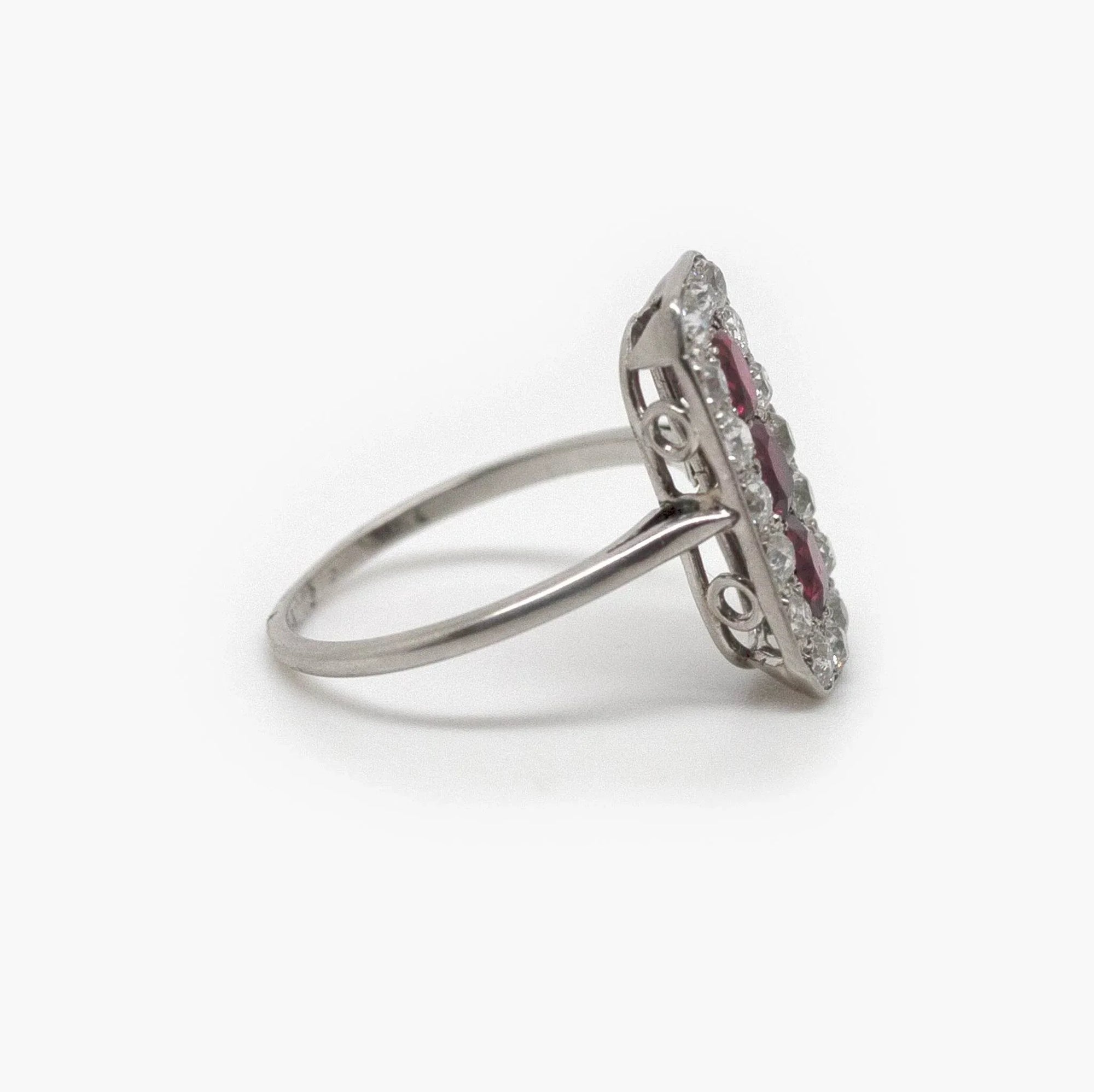 Antique Art Deco Platinum Ruby and Diamond Ring - Jordans Jewellers