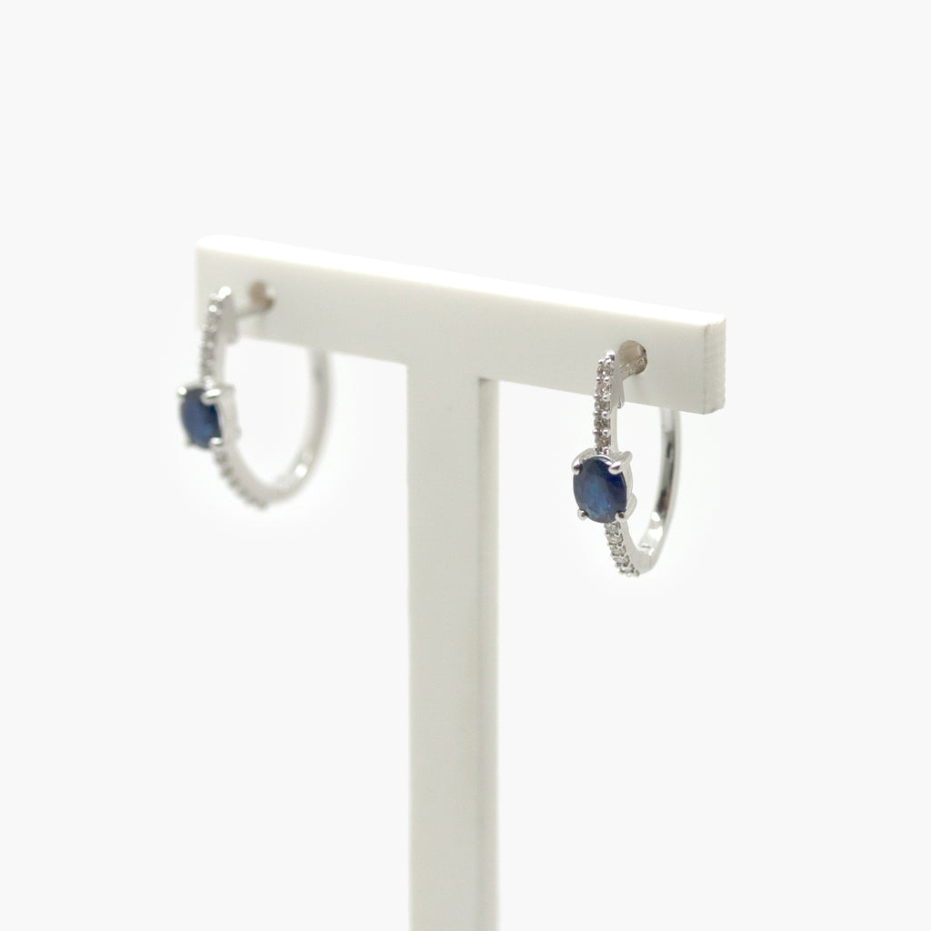 Sapphire & Diamond Oval Huggie Hoop Earrings