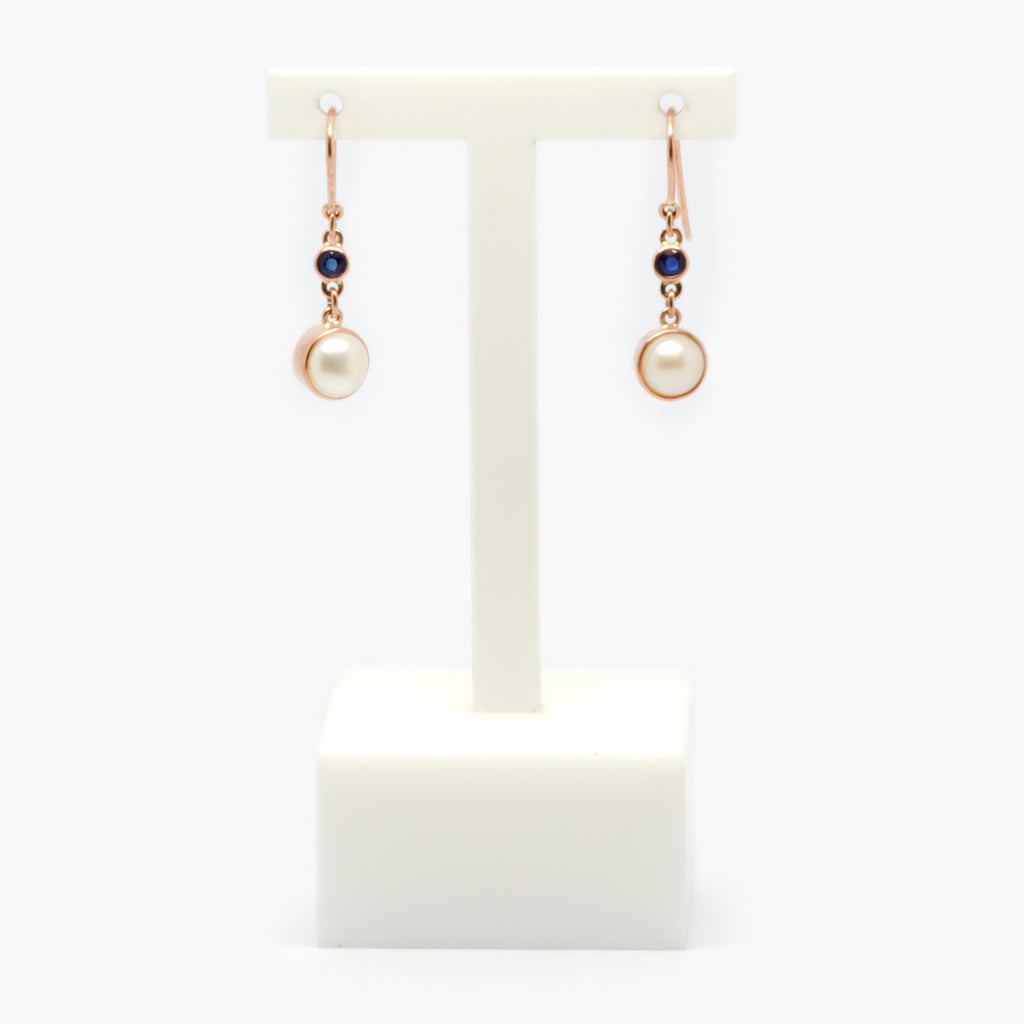 Jordans Jewellers 9ct rose gold sapphire and pearl drop earrings