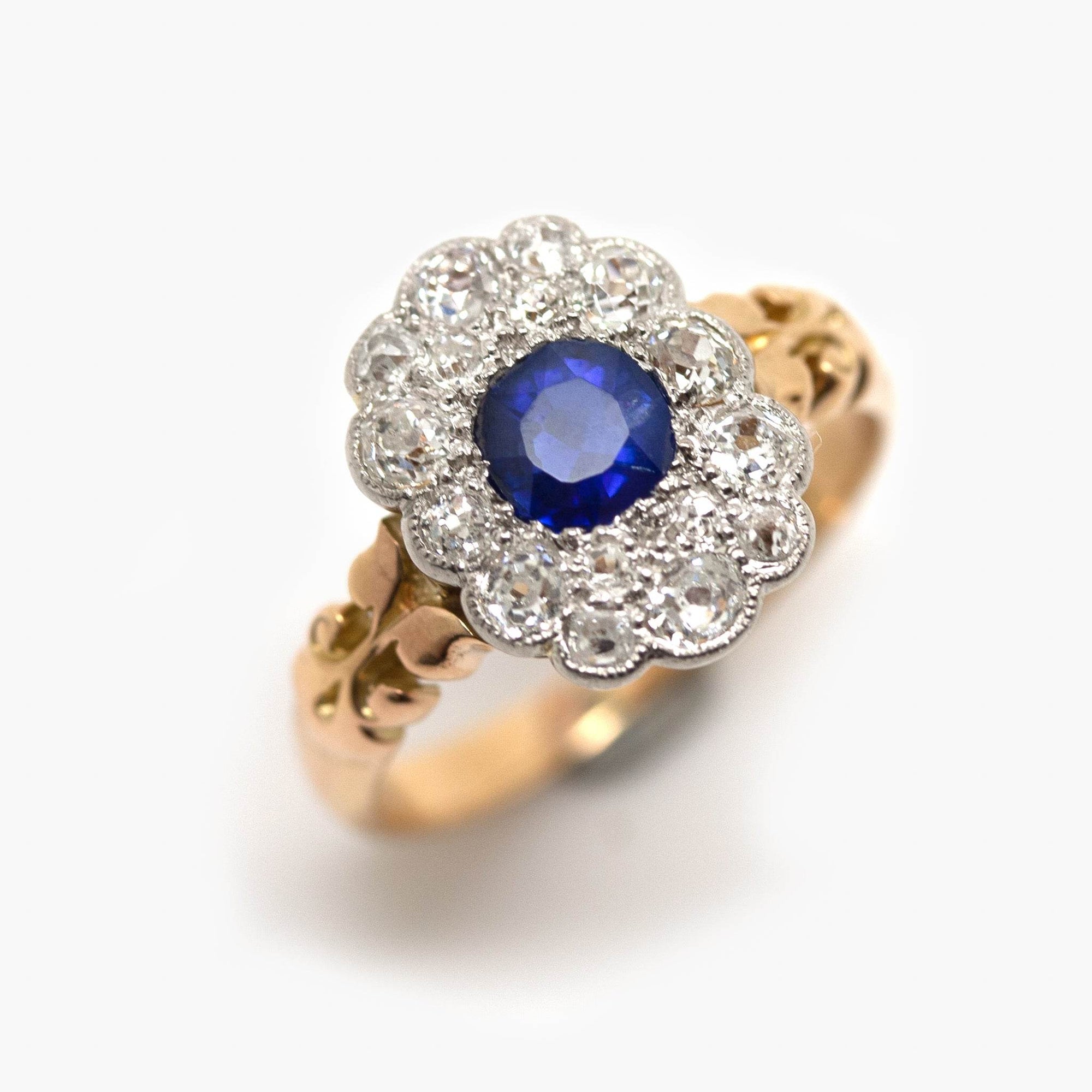 Antique 18 Carat Gold Sapphire and Diamond Cluster Ring - Jordans Jewellers