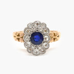 Antique 18 Carat Gold Sapphire and Diamond Cluster Ring - Jordans Jewellers