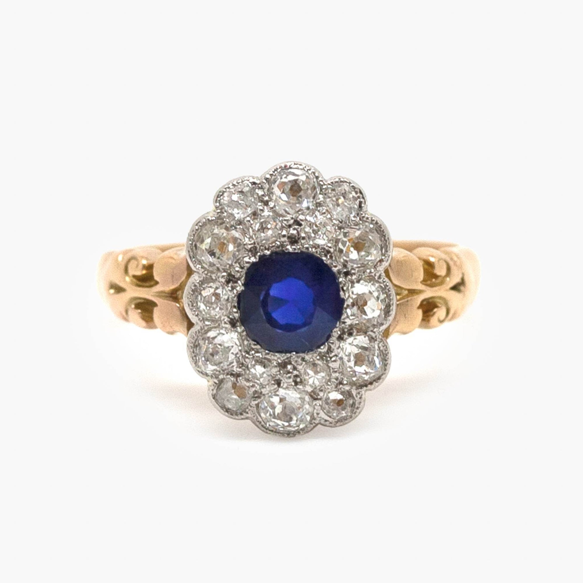 Antique 18 Carat Gold Sapphire and Diamond Cluster Ring - Jordans Jewellers