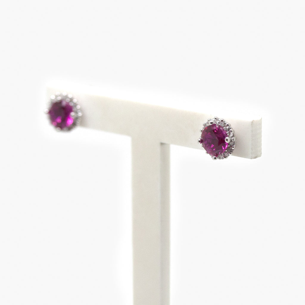 Silver & Red Ruby Colour Cubic Zirconia Stud Earrings