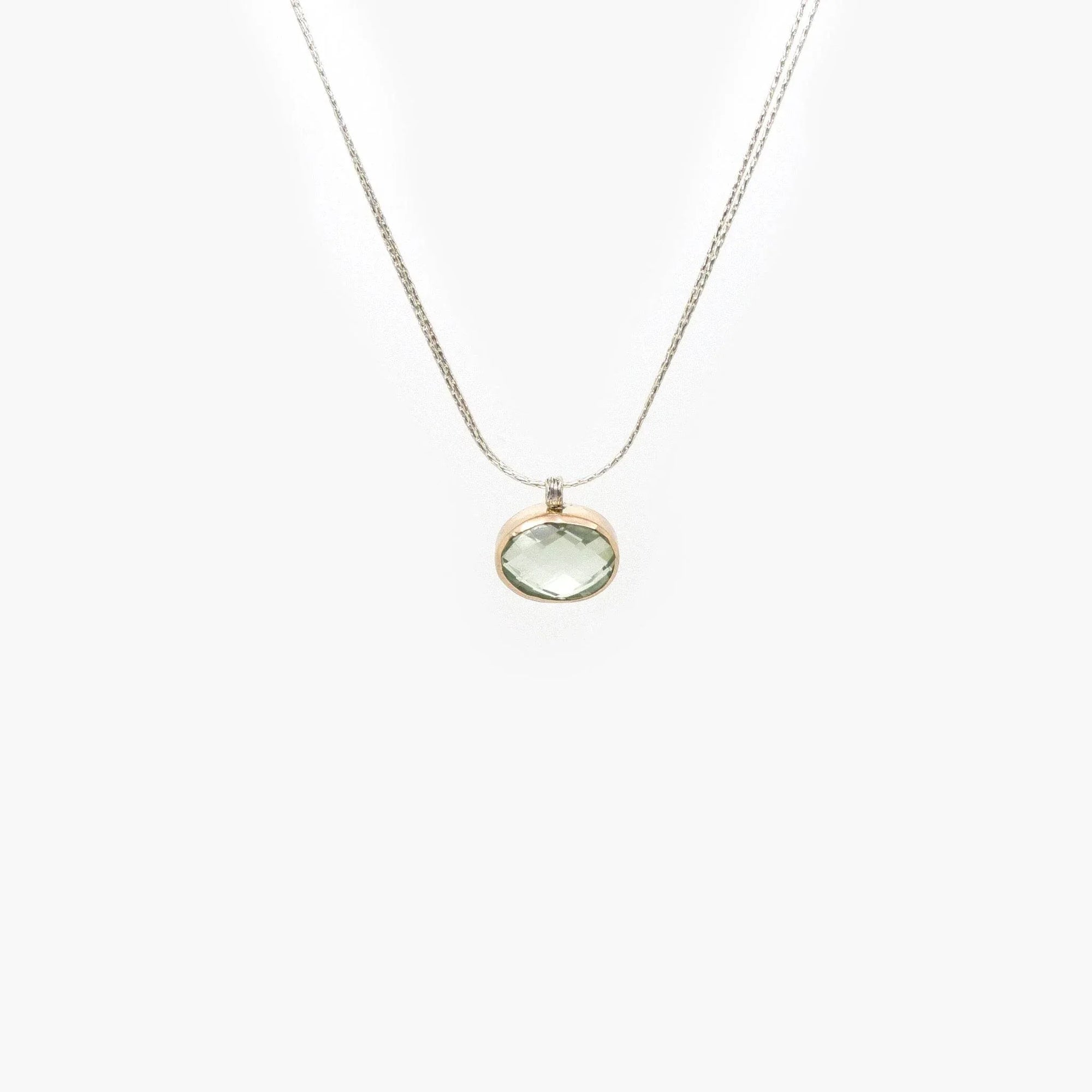 Silver & Rolled Gold Green Amethyst Pendant Necklace - Jordans Jewellers