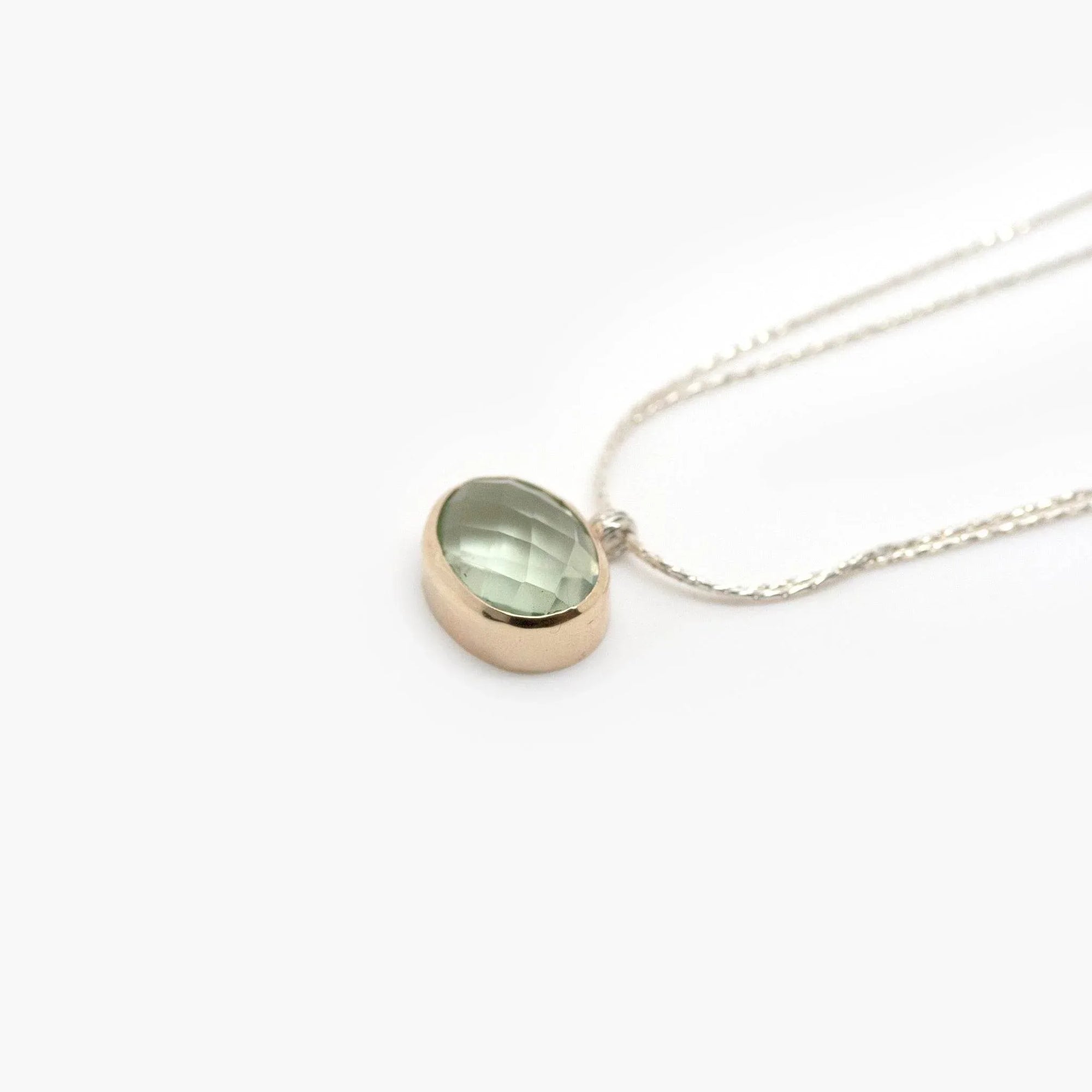 Silver & Rolled Gold Green Amethyst Pendant Necklace - Jordans Jewellers