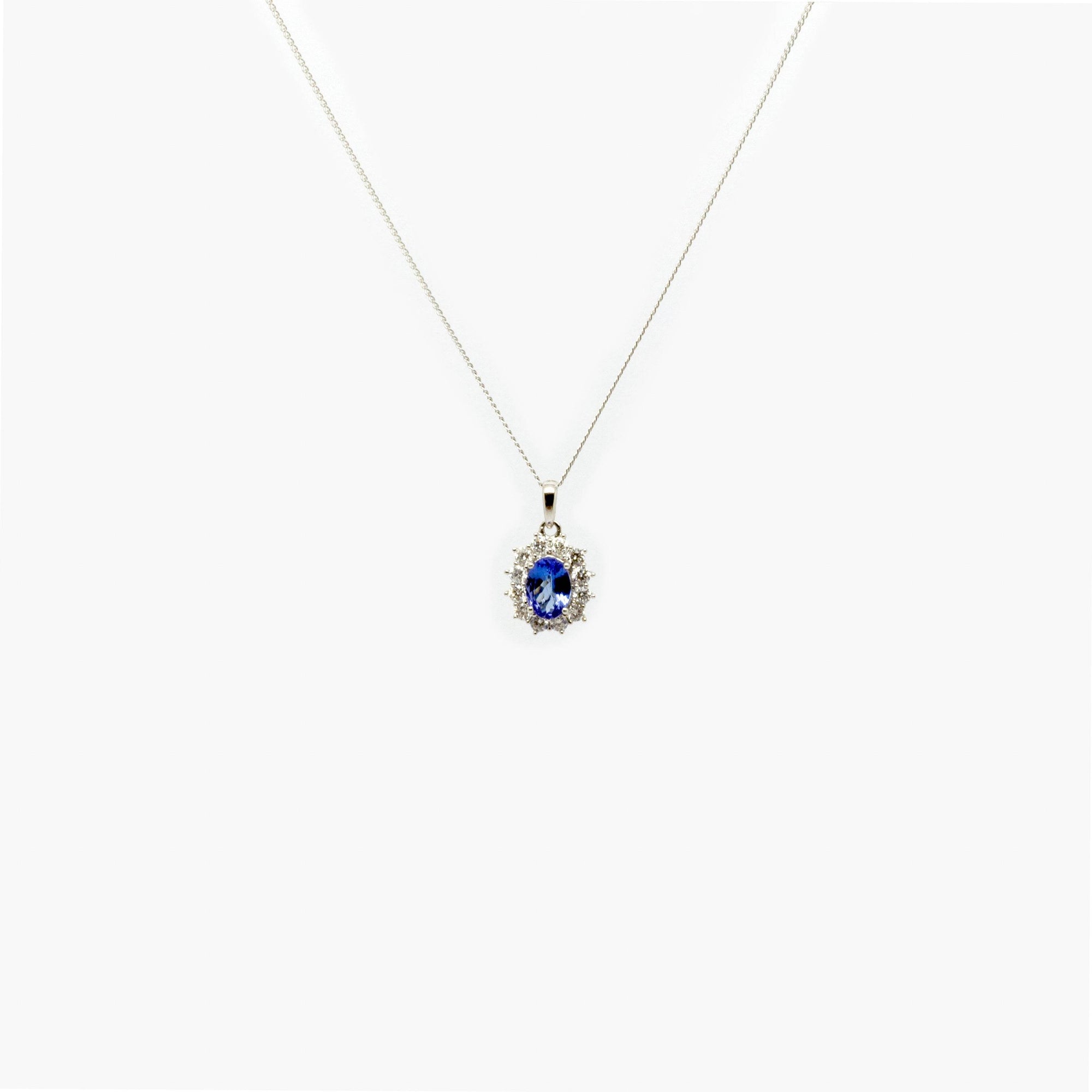 Tanzanite & Diamond Cluster Pendant Necklace - Jordans Jewellers