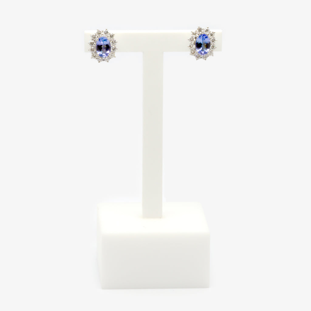 Jordans Jewellers 18ct white gold pre-owned tanzanite and diamond cluster stud earrings