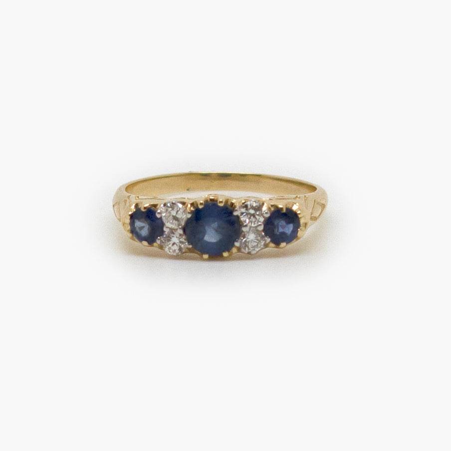 Three Stone Sapphire & Four Stone Diamond Ring - Jordans Jewellers