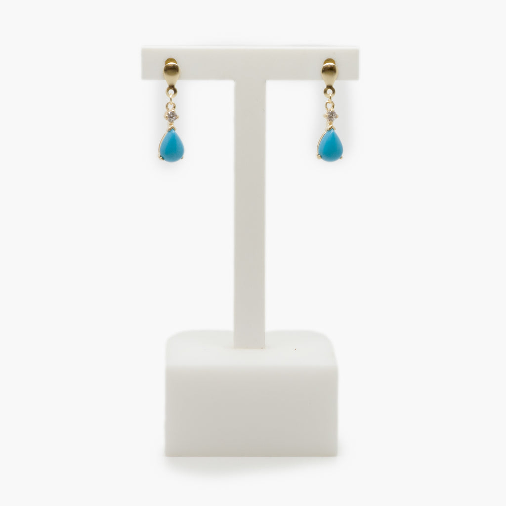 Jordans Jewellers 9ct yellow gold turquoise and cubic zirconia drop earrings