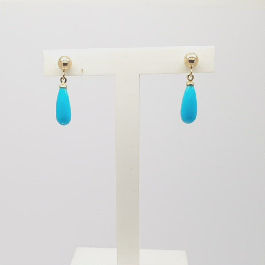 Jordans Jewellers 9ct yellow gold turquoise drop earrings - Alternate shot 1 - Video 1