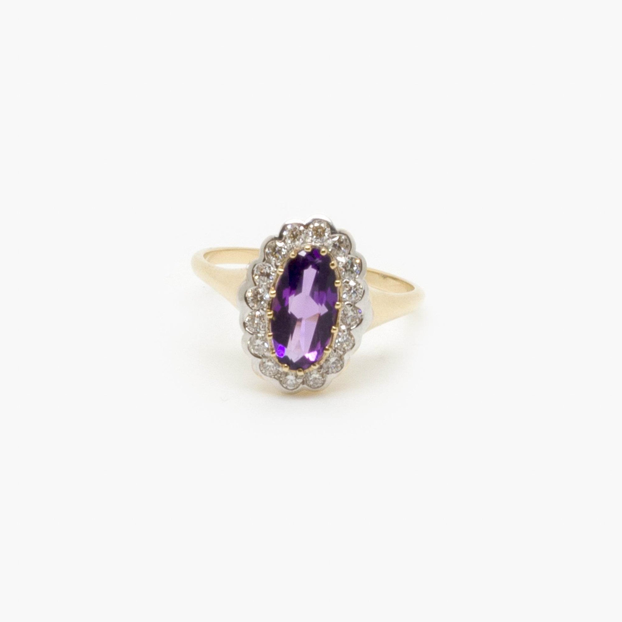 Oval Purple Amethyst & Diamond Cluster Ring - Jordans Jewellers