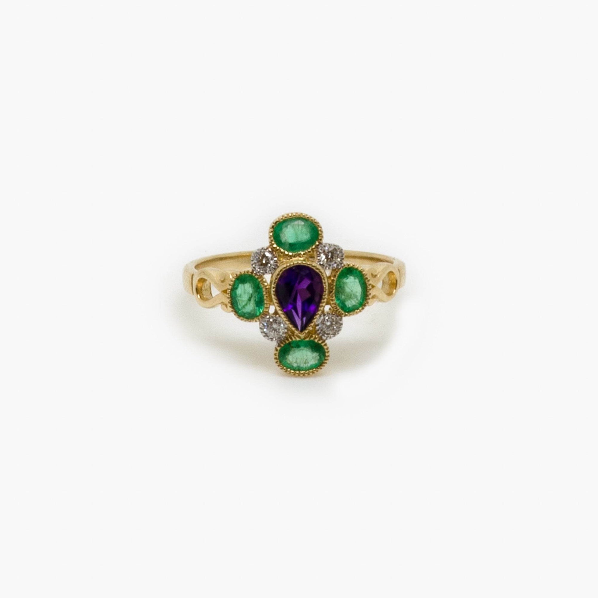 Amethyst, Emerald & Diamond Ring - Jordans Jewellers