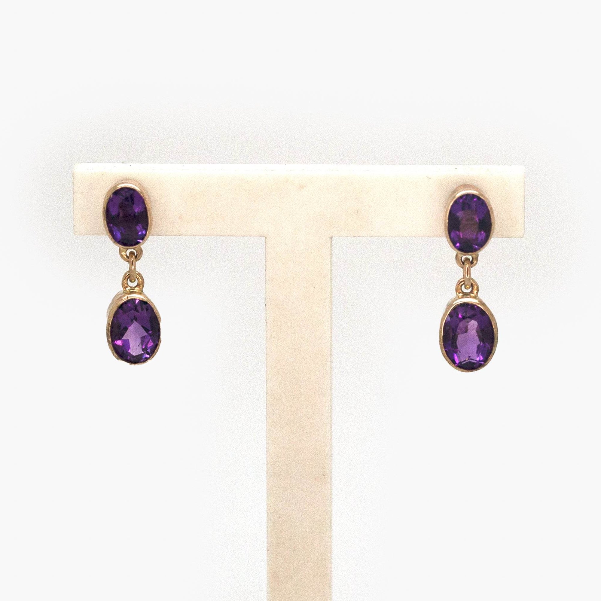 9 Carat Yellow Gold Amethyst Double Drop Earrings - Jordans Jewellers