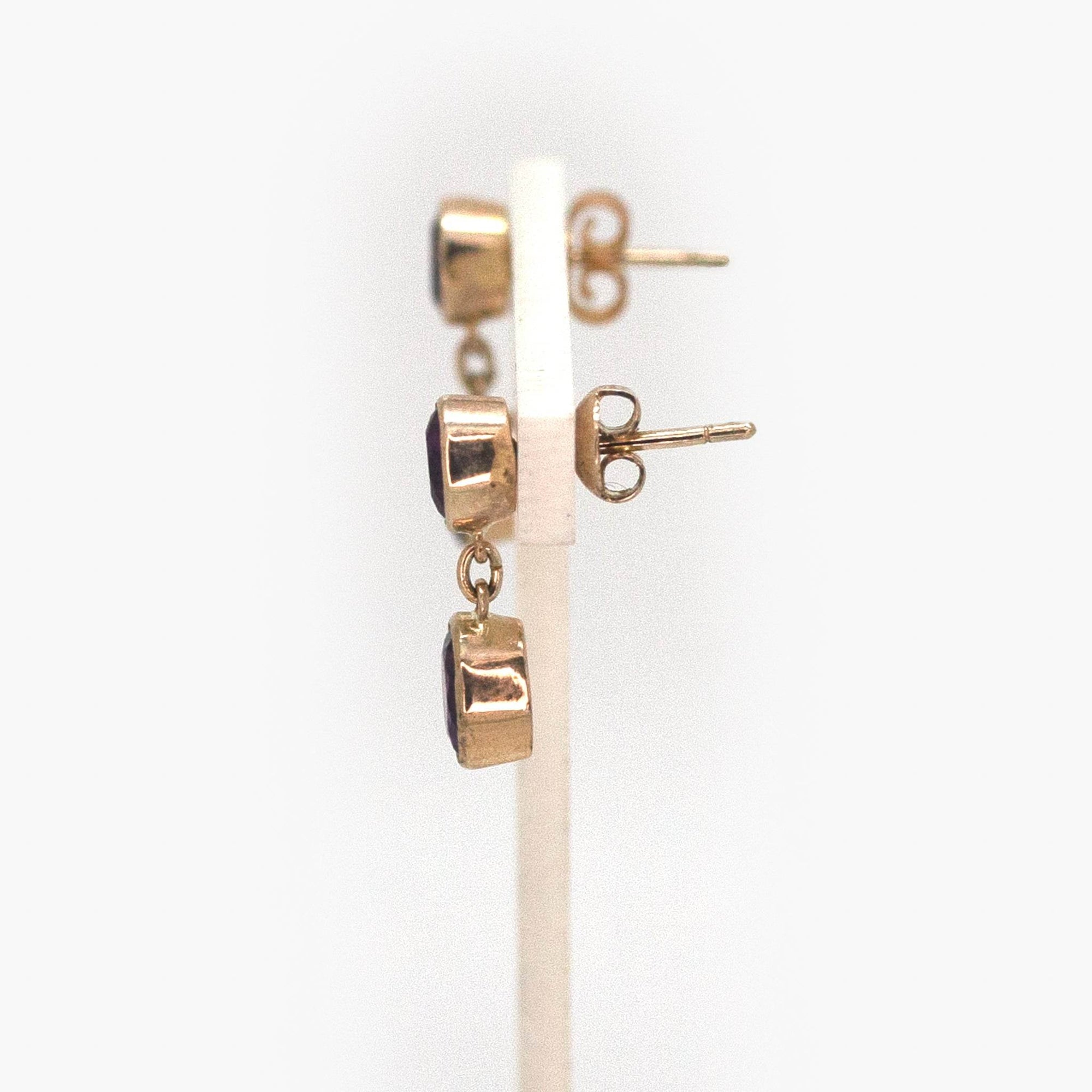 9 Carat Yellow Gold Amethyst Double Drop Earrings - Jordans Jewellers