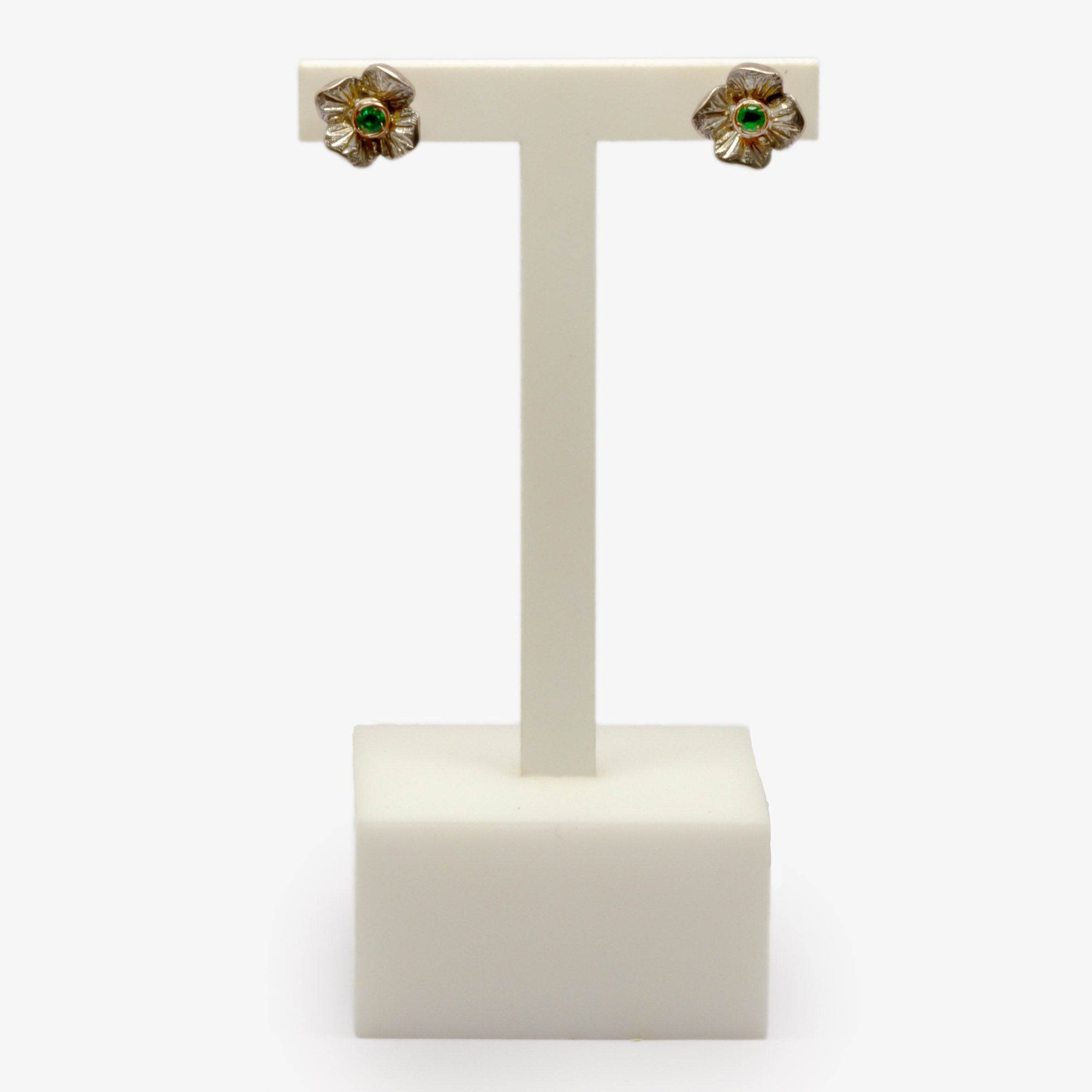 Italian Emerald Flower Stud Earrings - Jordans Jewellers