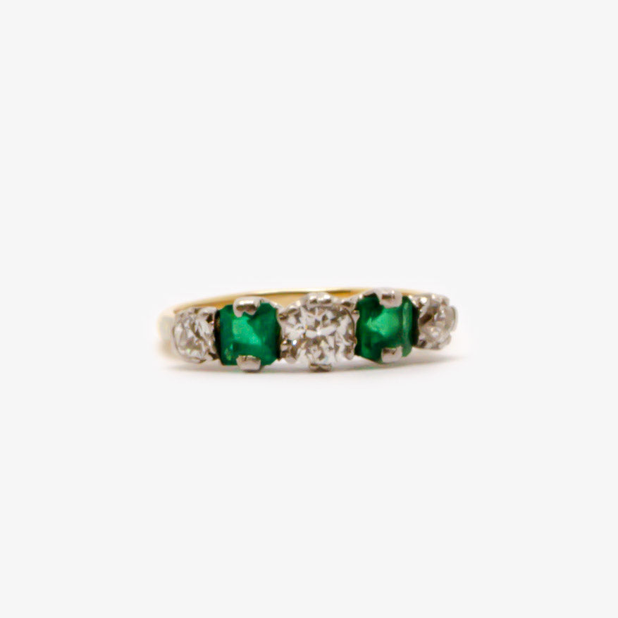 Jordans Jewellers art deco antique 18ct gold five stone emerald and diamond ring 