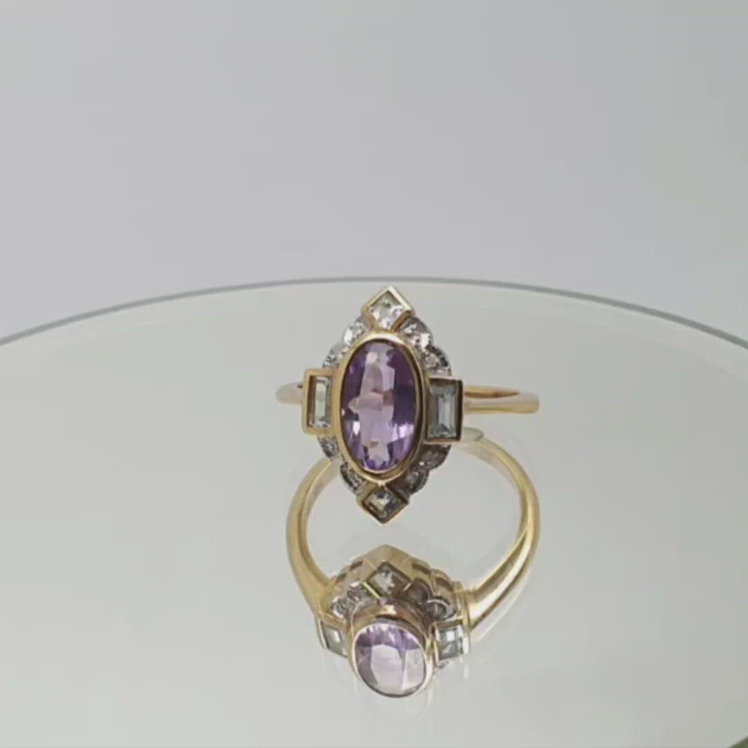 Jordans Jewellers 9ct yellow gold amethyst diamond and aquamarine ring - Alternate shot 1 -Alternate shot 2 - Video 1