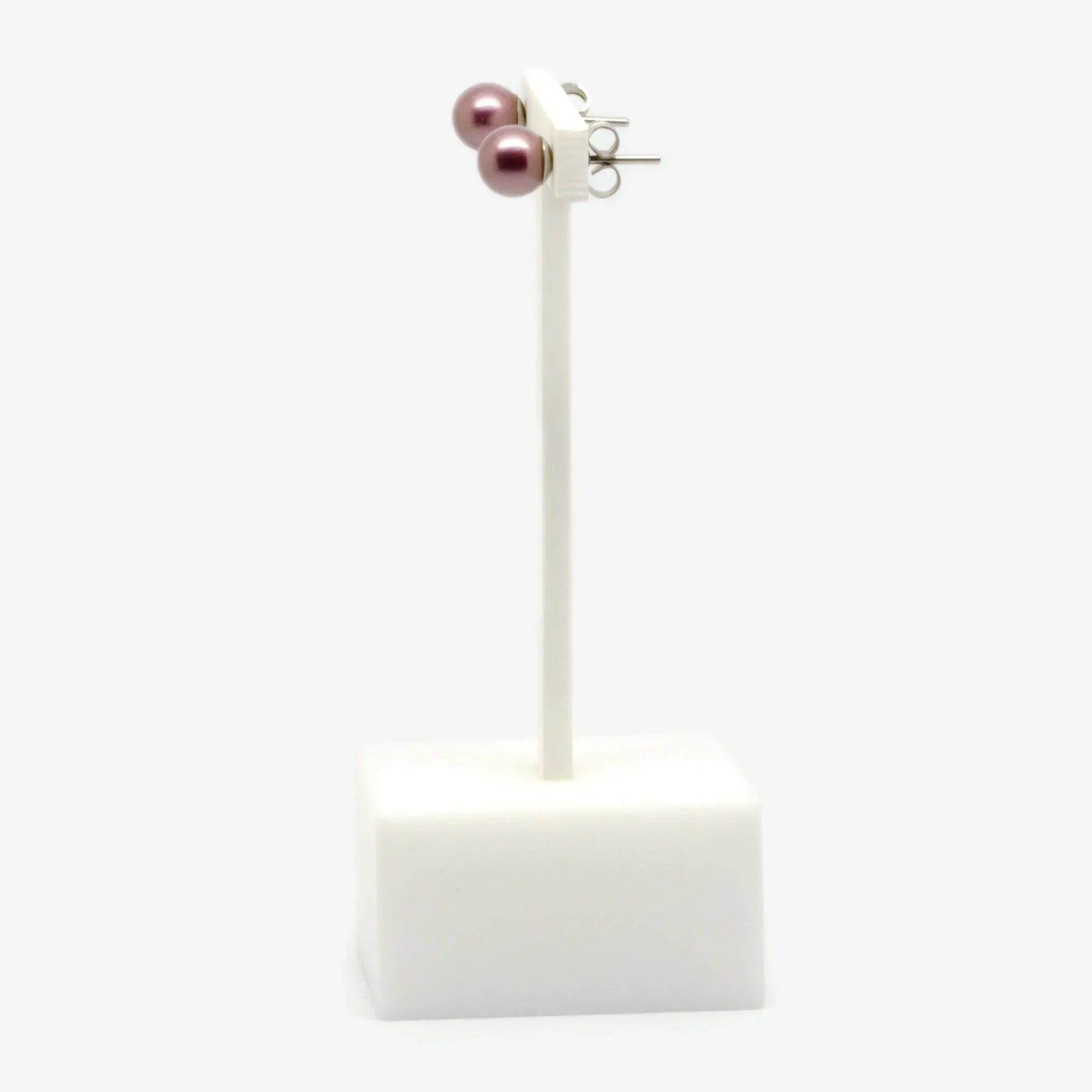 Round Purple Simulated Pearl Stud Earrings - Jordans Jewellers