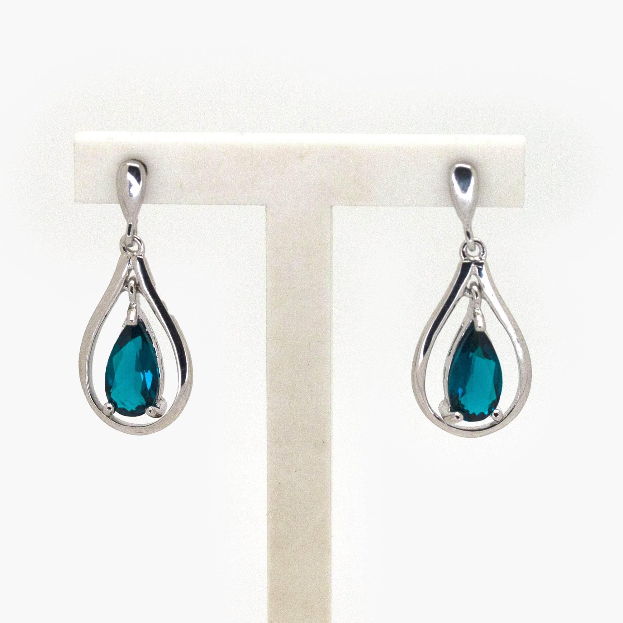Silver Deep Blue Cubic Zirconia Drop Earrings - Jordans Jewellers
