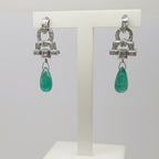 Jordans Jewellers 18ct white gold Art Deco, antique emerald and diamond drop earrings - Alternate shot 1 - Video 1