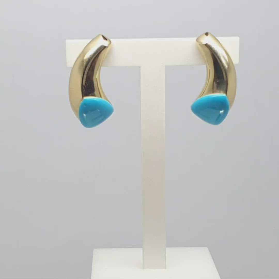 Jordans Jewellers 9ct yellow gold turquoise stud earrings - Alternate shot 1 - Video 1