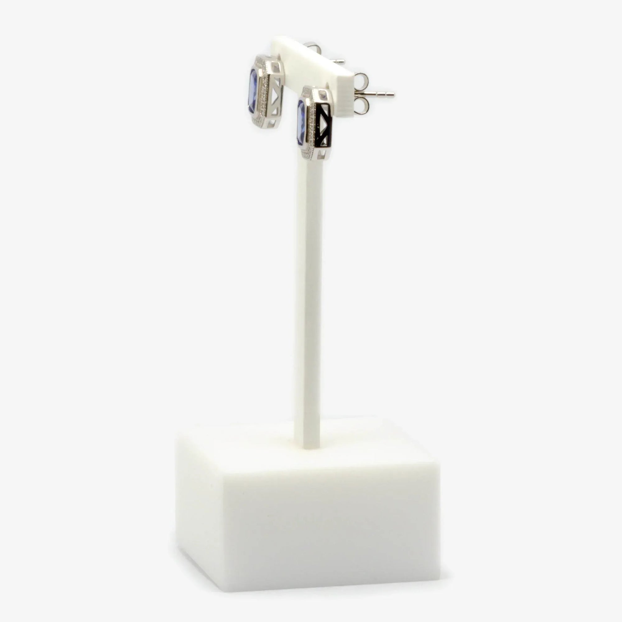Dark Blue Rectangle Cubic Zirconia Earrings - Jordans Jewellers
