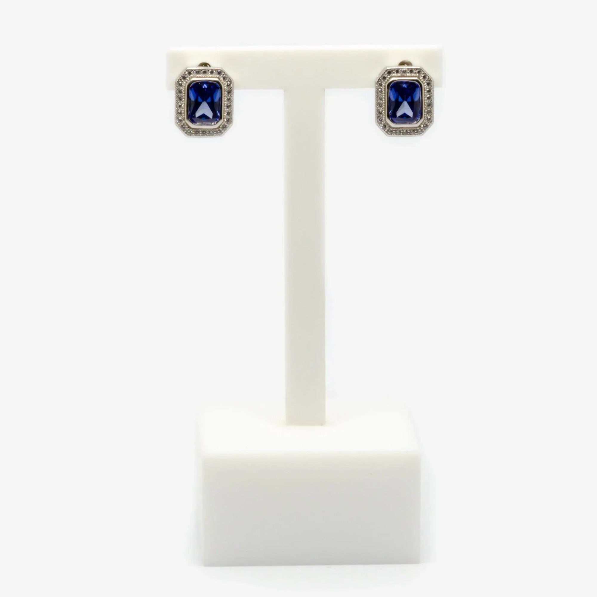 Dark Blue Rectangle Cubic Zirconia Earrings - Jordans Jewellers