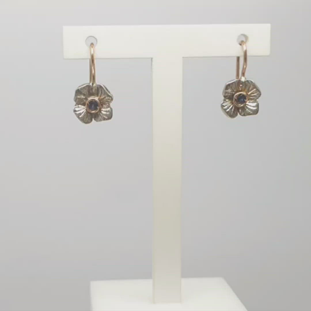 Jordans Jewellers 9ct gold Italian sapphire flower drop earrings - Alternate shot 1 - Video 1