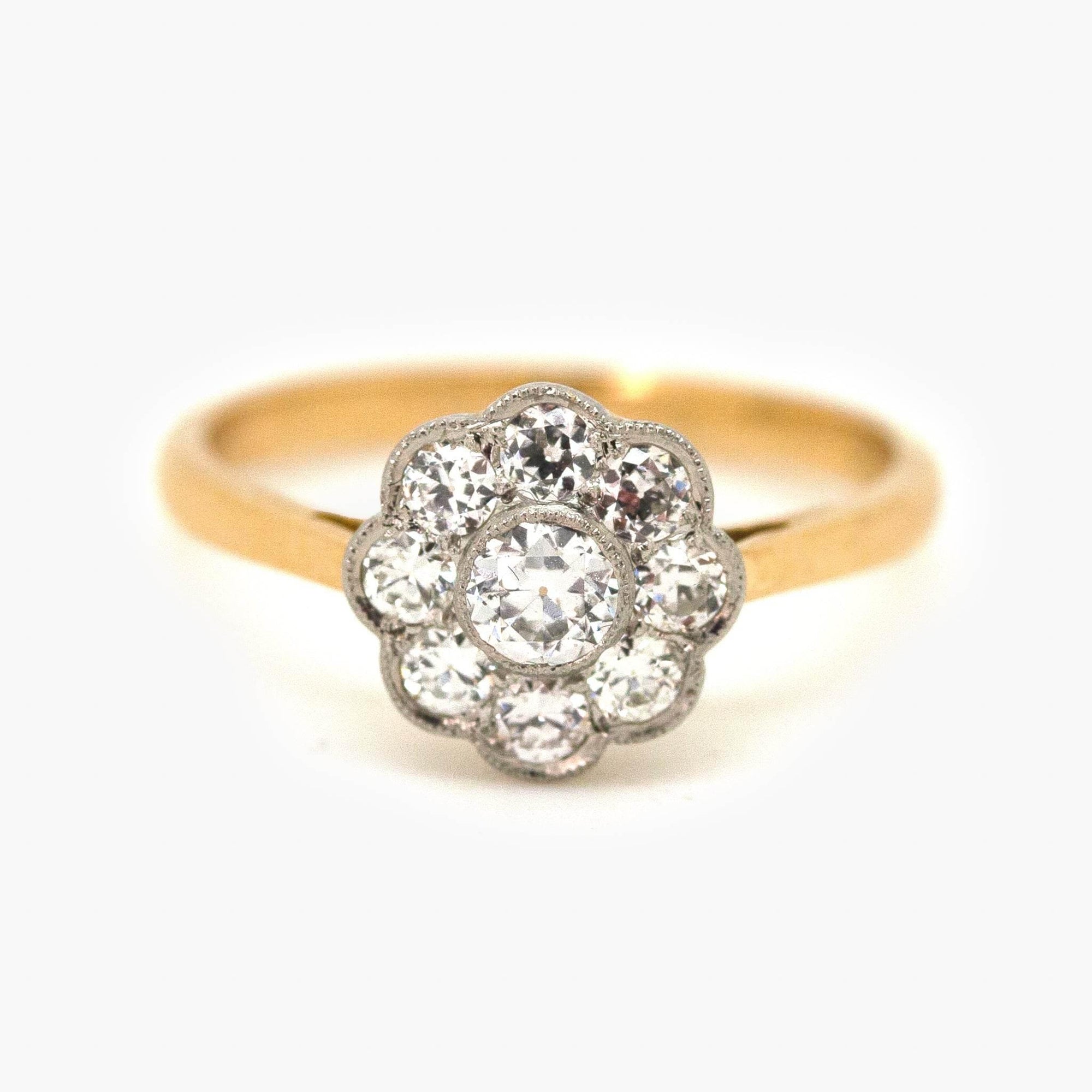 18ct Yellow Gold 0.54ct Diamond Flower Ring In Platinum Setting - Jordans Jewellers