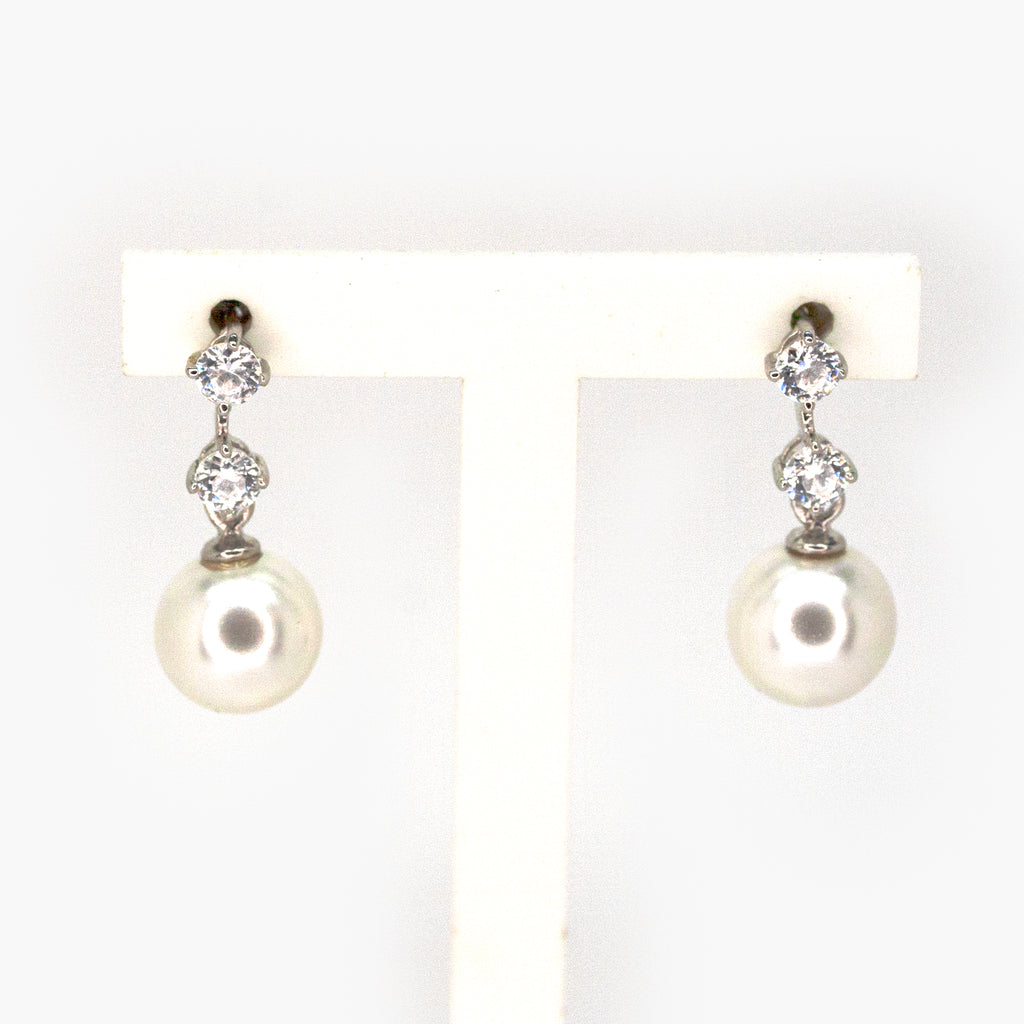 Double Cubic Zirconia & Simulated Pearl Earrings