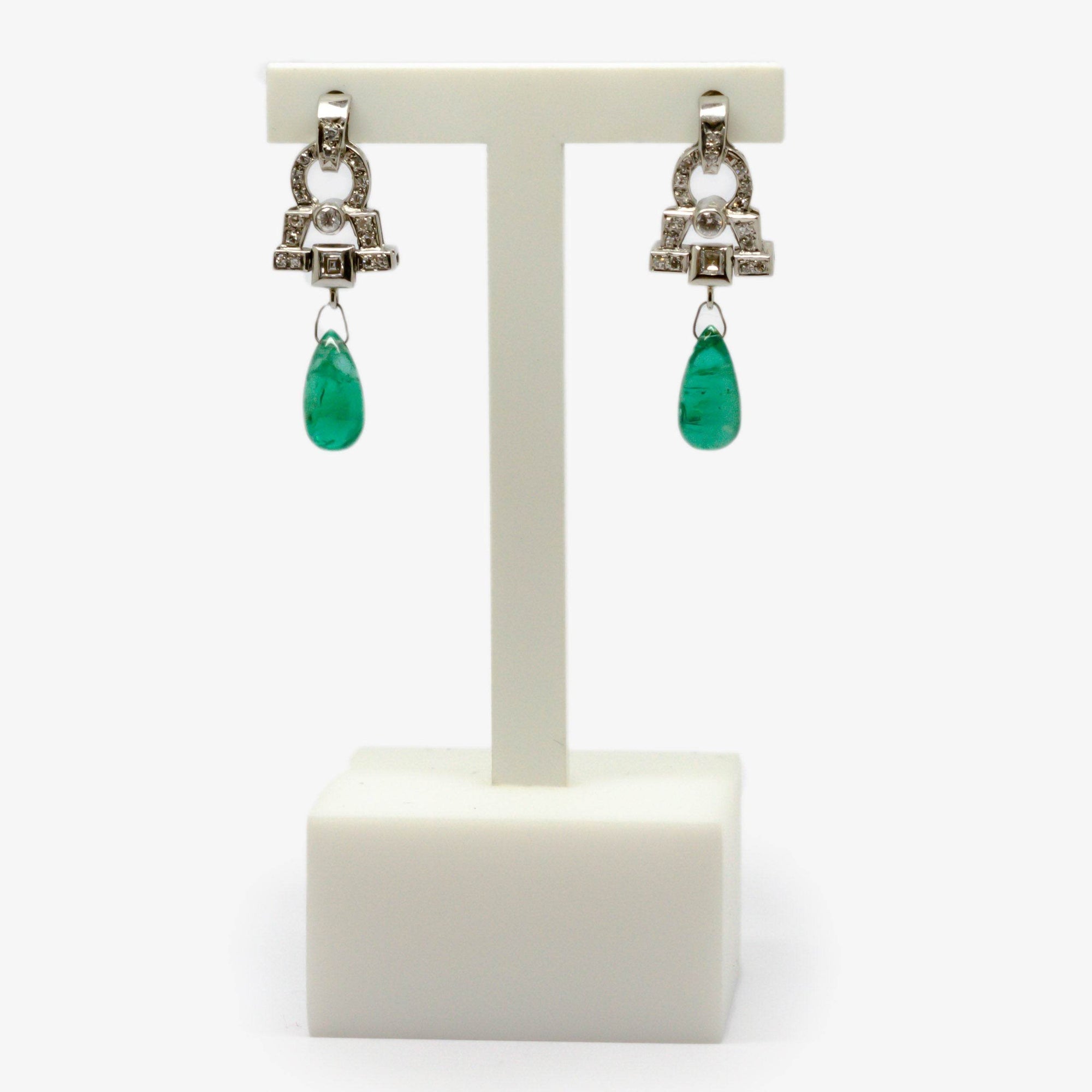 Antique Emerald & Diamond Drop Earrings - Jordans Jewellers