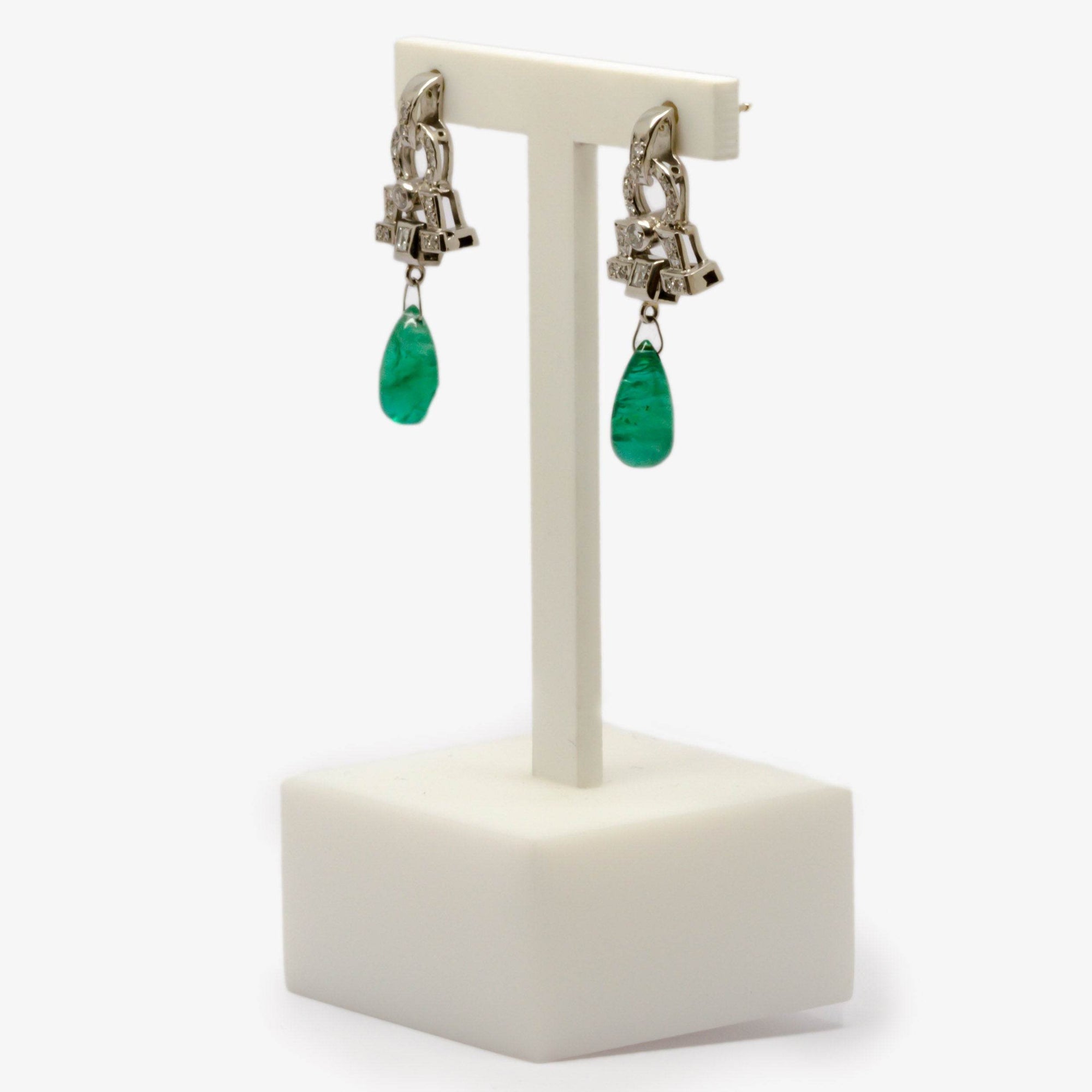 Antique Emerald & Diamond Drop Earrings - Jordans Jewellers