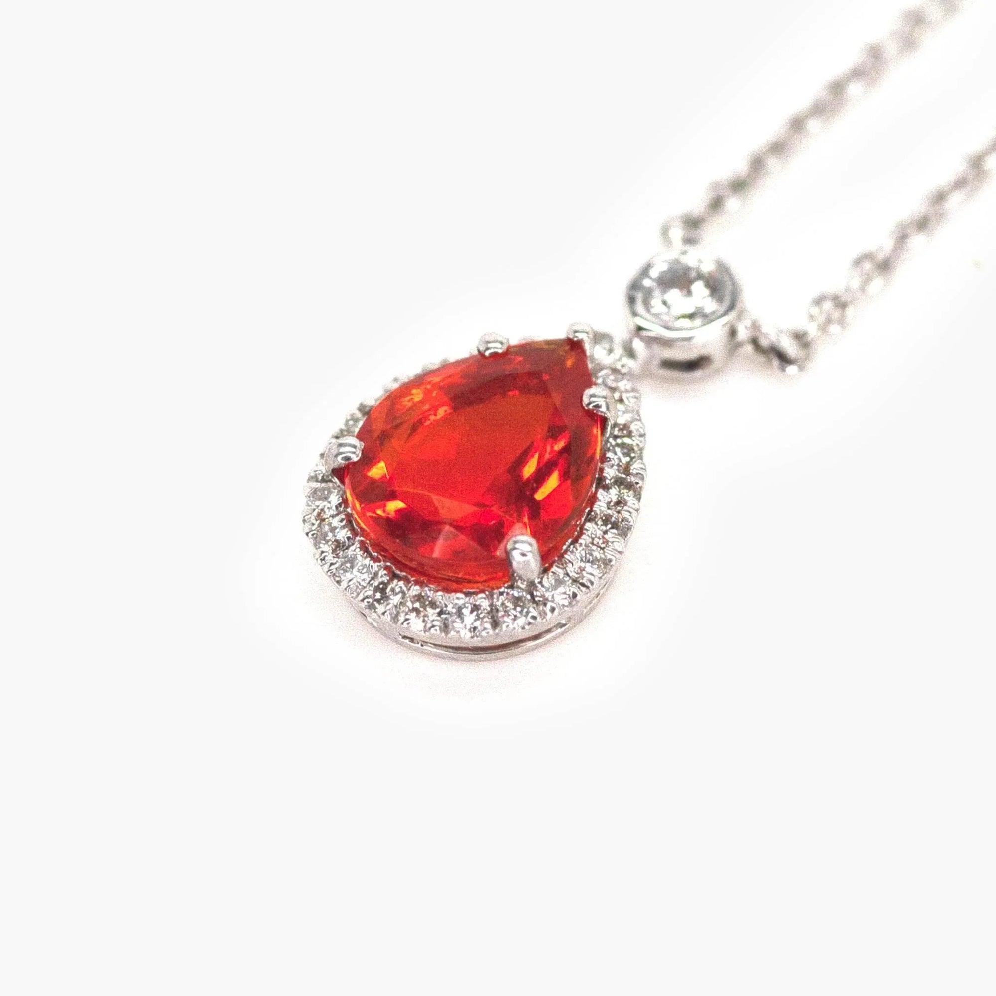 18 Carat White Gold Fire Opal & Diamond Pendant - Jordans Jewellers