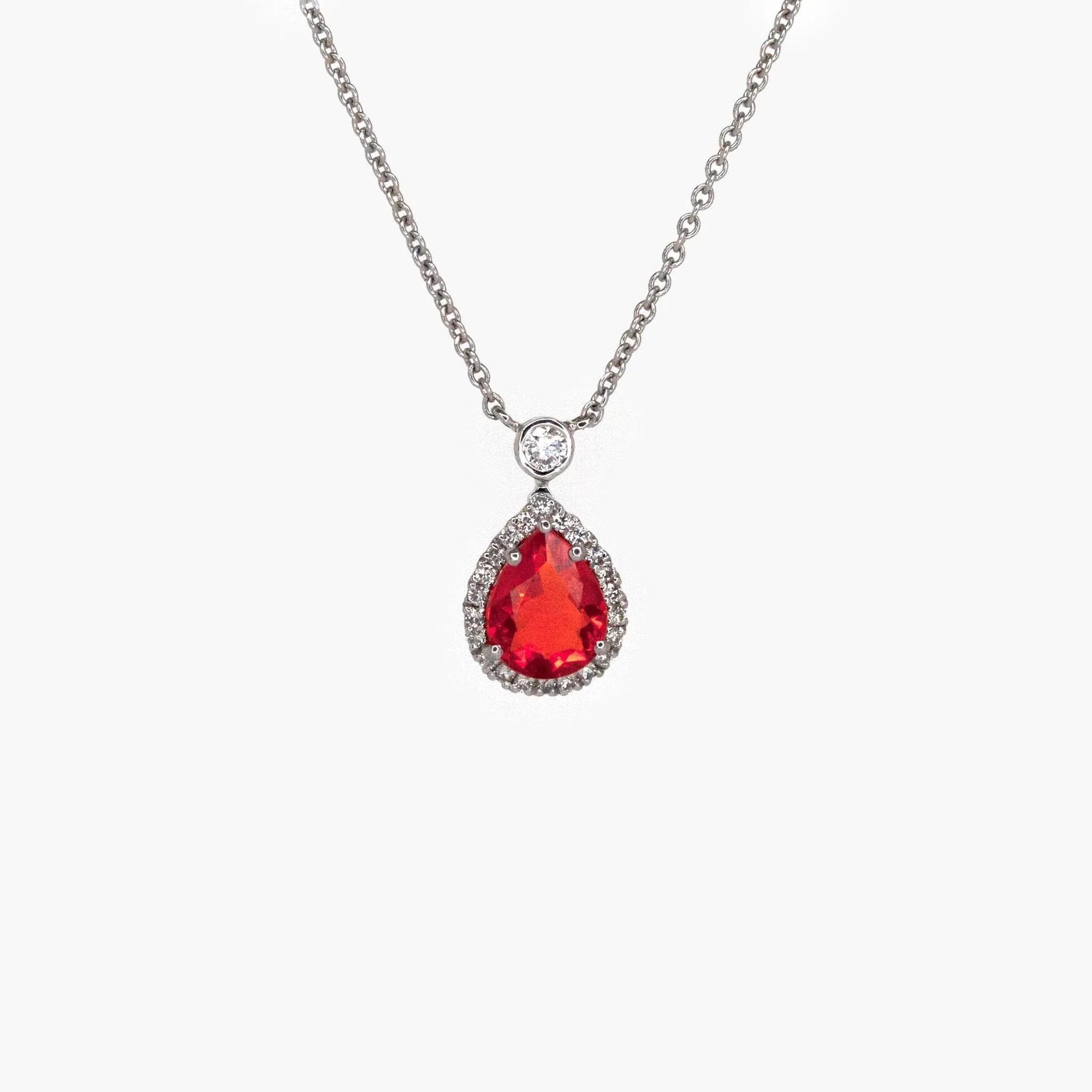 18 Carat White Gold Fire Opal & Diamond Pendant - Jordans Jewellers