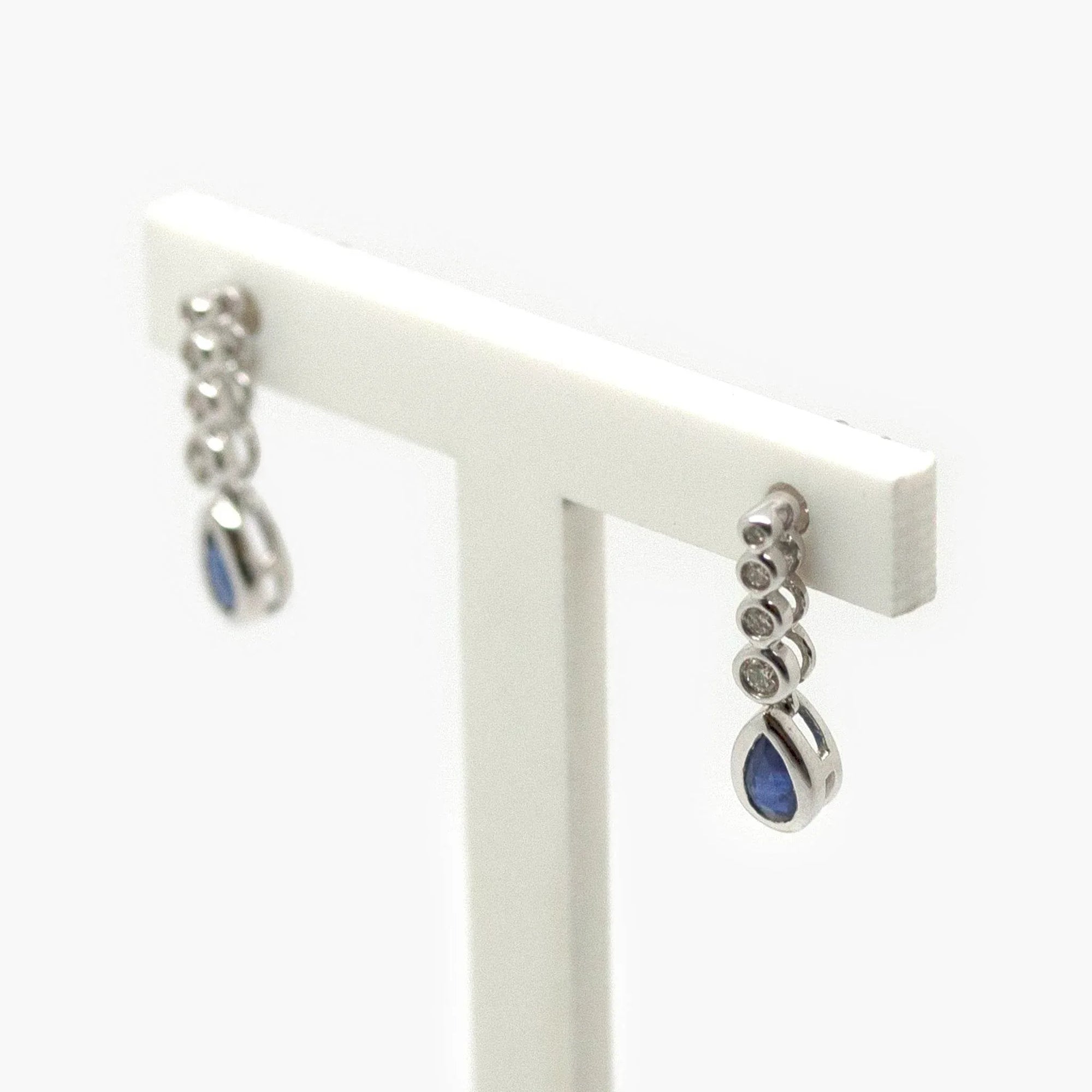 Graduated Diamond Bubble & Pear Shaped Sapphire Drop Earrings - Jordans Jewellers