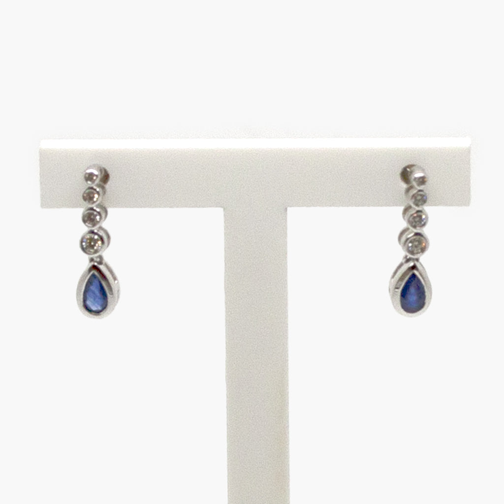 Graduated Diamond Bubble & Pear Shaped Sapphire Drop Earrings