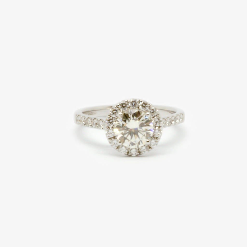 Jordans Jewellers 18ct white gold diamond solitaire with a halo ring