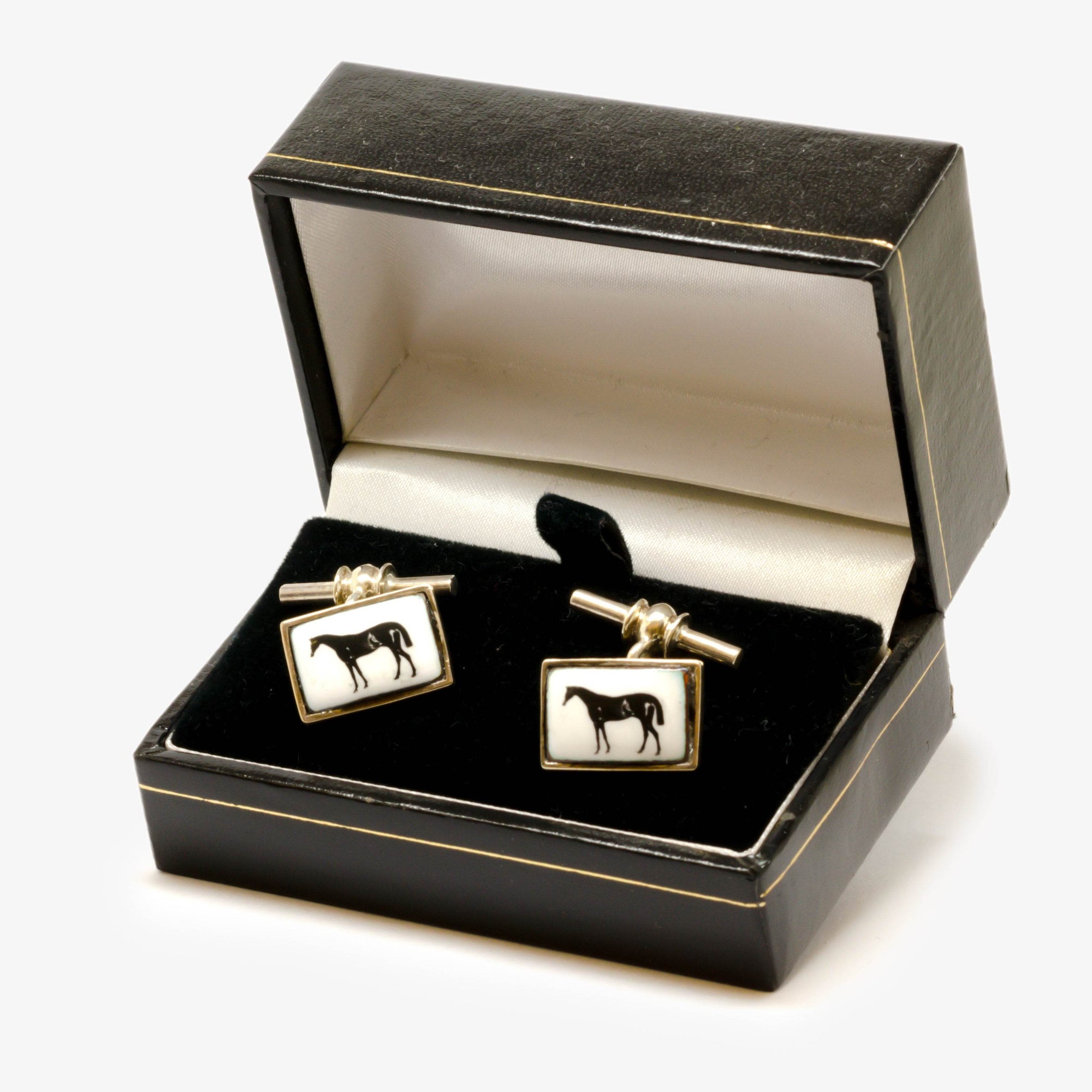 Pre-Owned Silver & Enamel Horse Cufflinks - Jordans Jewellers