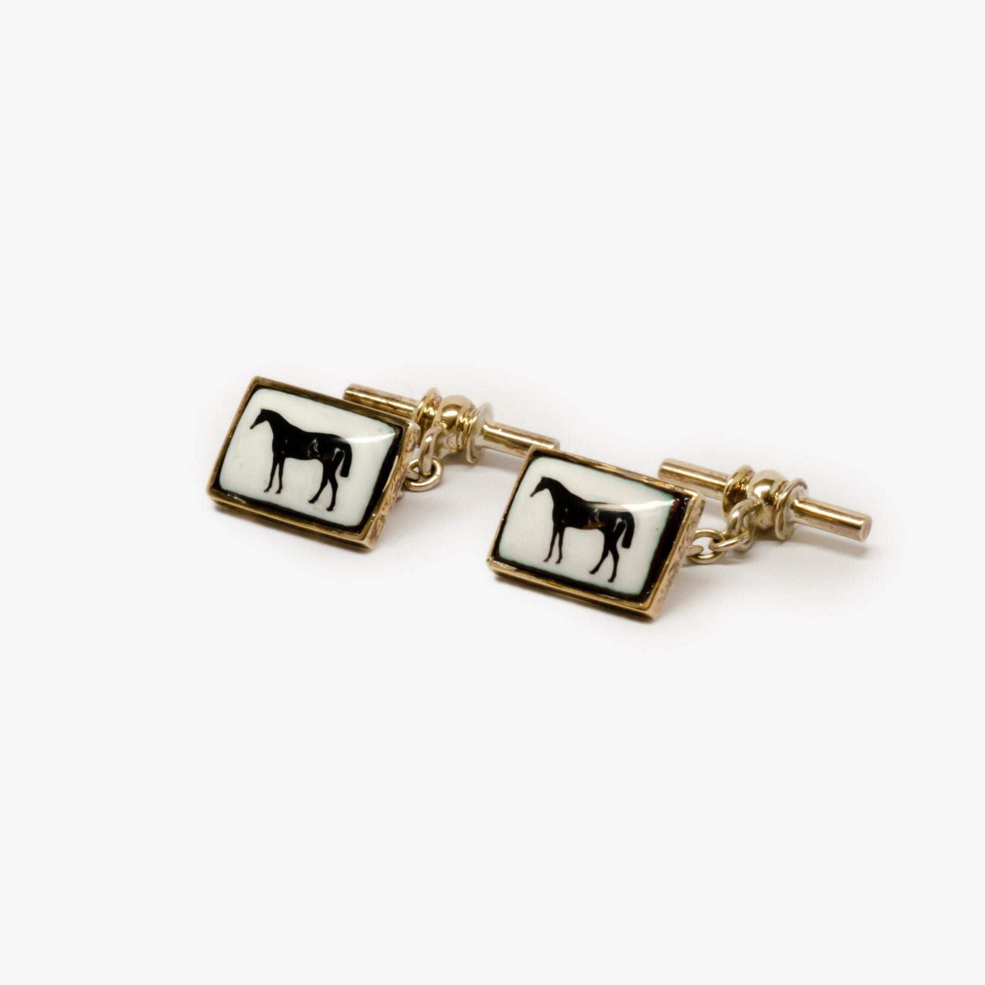 Pre-Owned Silver & Enamel Horse Cufflinks - Jordans Jewellers