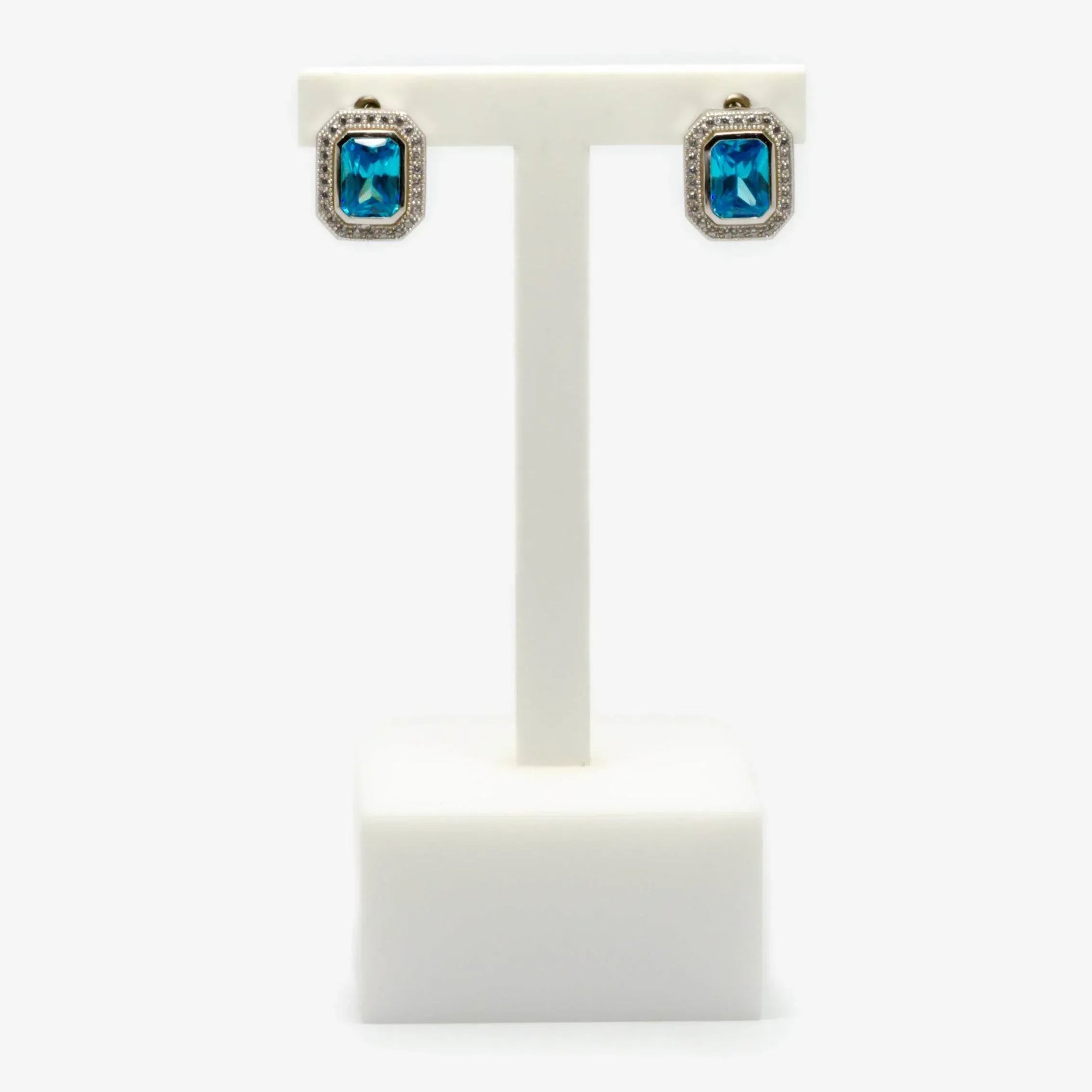 Light Blue Rectangle Cubic Zirconia Earrings - Jordans Jewellers