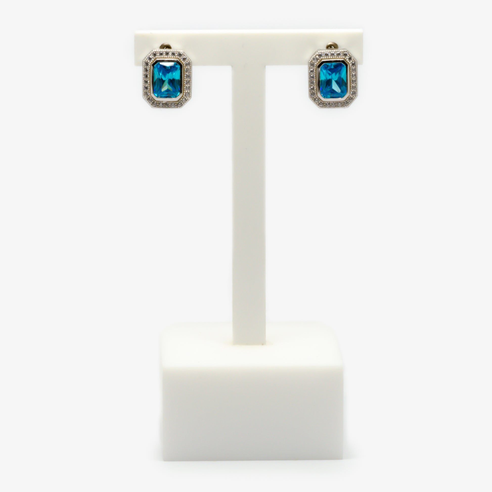 Jordans Jewellers silver light blue rectangle cubic zirconia earrings - Alternate shot 1 - Video 1