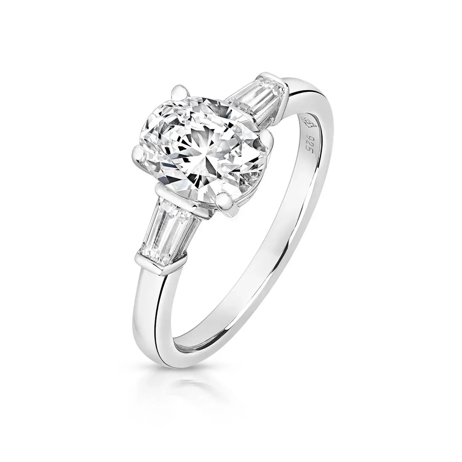 Lapidary Three Stone Oval & Tapered Baguette Cut Ring - Jordans Jewellers