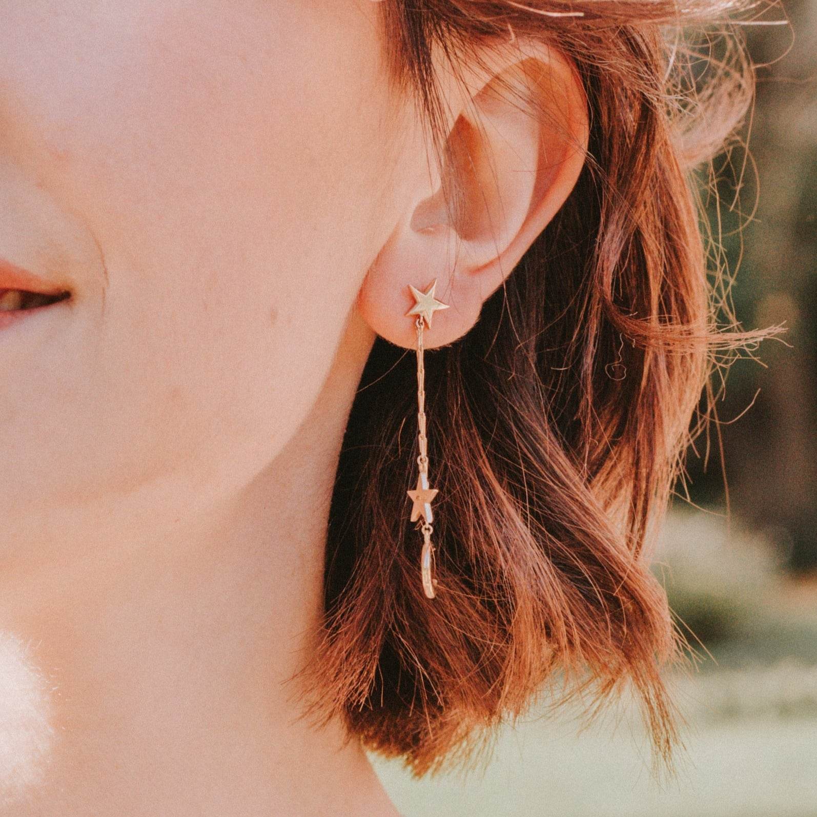 9 Carat Gold Moon & Stars Drop Earrings - Jordans Jewellers