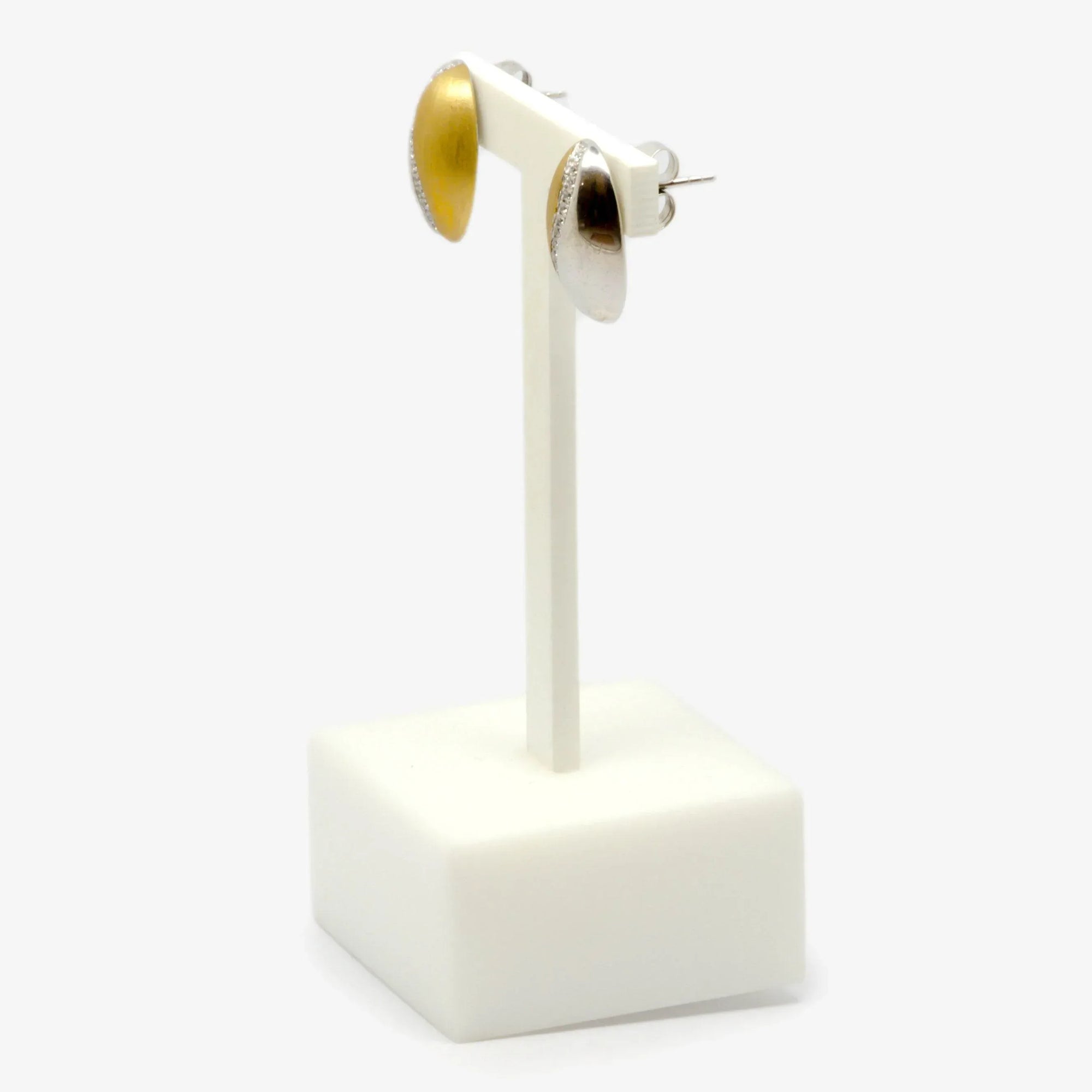 Silver Half Gold Plated Oval Stud Earrings - Jordans Jewellers