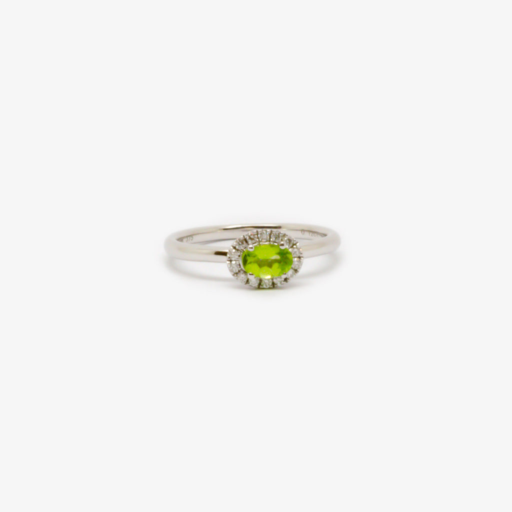 Jordans Jewellers 9ct white gold oval peridot and diamond ring