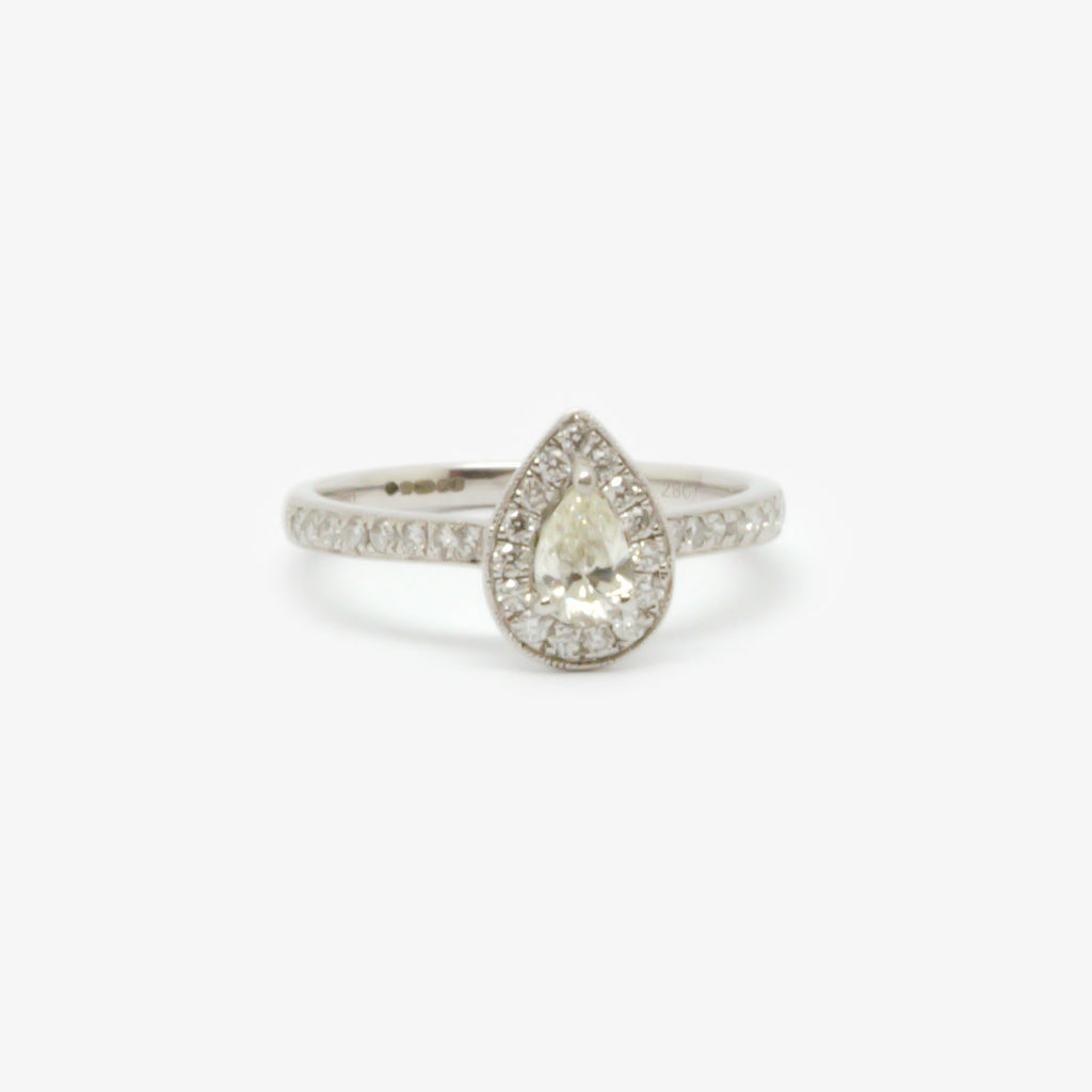 Jordans Jewellers 18ct white gold pear halo diamond ring